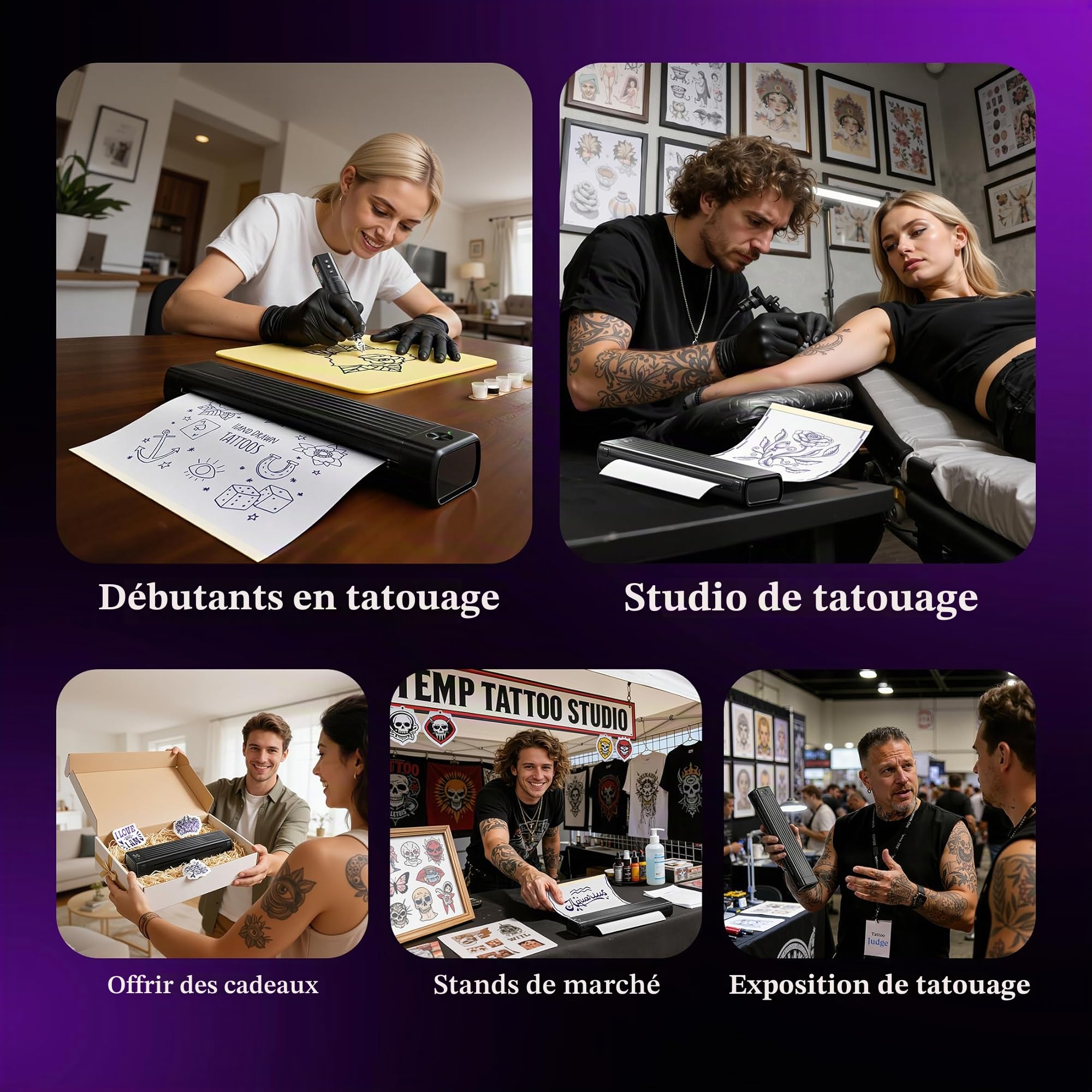 Itari Thermocopieur Tatouage, Imprimante Tattoo avec 10 Feuilles Papier Transfert, Compatible Phone Tablette, Noir