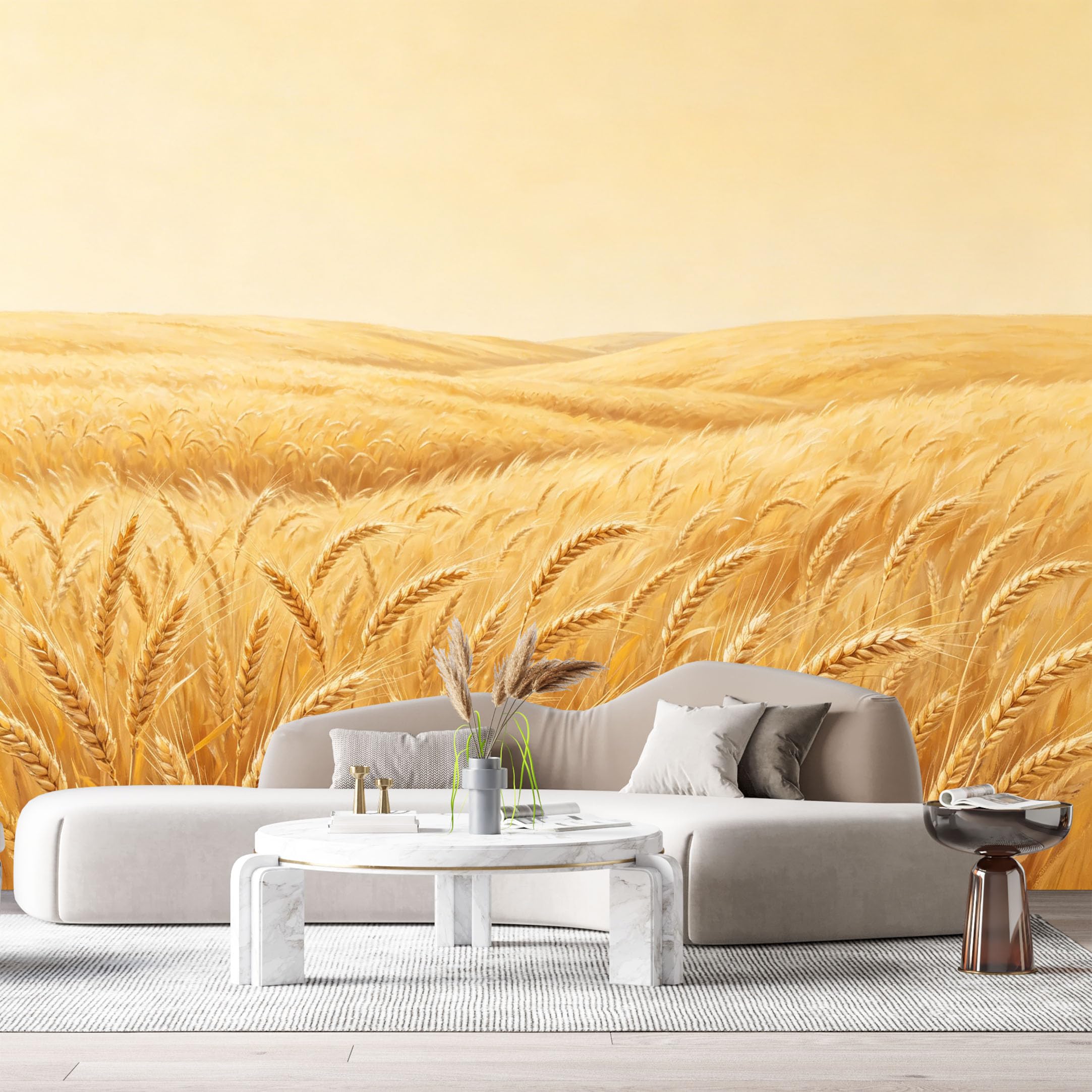 Custom Size Wall Murals Golden Wheat Field Landscape Oil Painting Harvest Plains SelfAdhesive Wall Fabric Removable Large Wallpaper for Photo Living Room