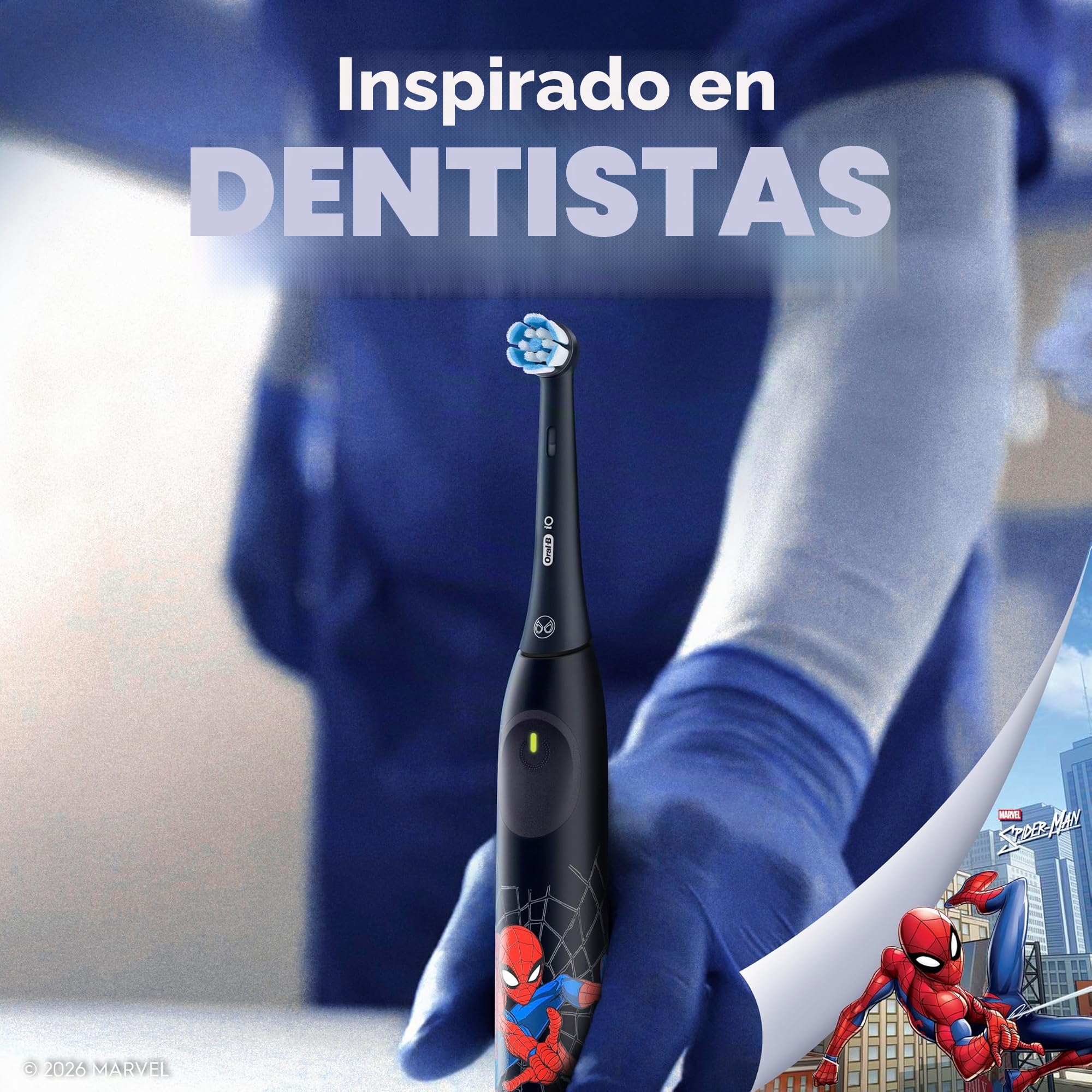 Oral-B iO Kids Limited - Cepillo de dientes eléctrico recargable, Spiderman con 1 cabezal de cepillo de cuidado suave, sensor de presión automático para proteger las encías, 3 ajustes de limpieza