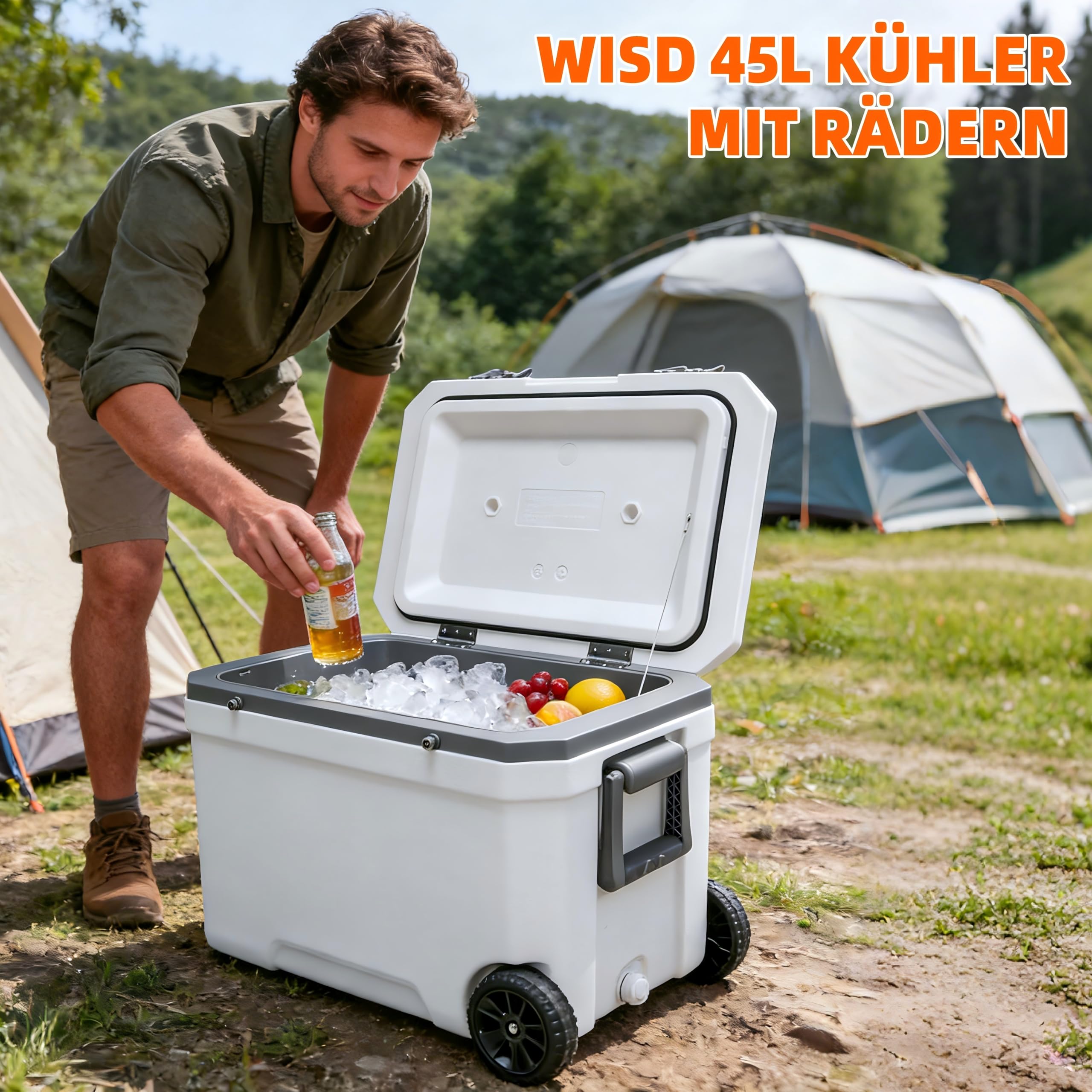 WISD Glacière de 45 l avec roulettes - Fermetures en métal - Peut contenir jusqu'à 4 jours (96 h) - Récipient isotherme pour camping, pique-nique et extérieur