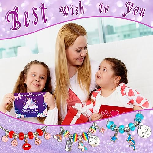 Miniatura 3 de Kit de pulsera con dijes/joyería para niños y niñas, regalos de cumpleaños de unicornio, manualidades y juguetes para niñas de 5, 6, 7, 8, 9, 12 años