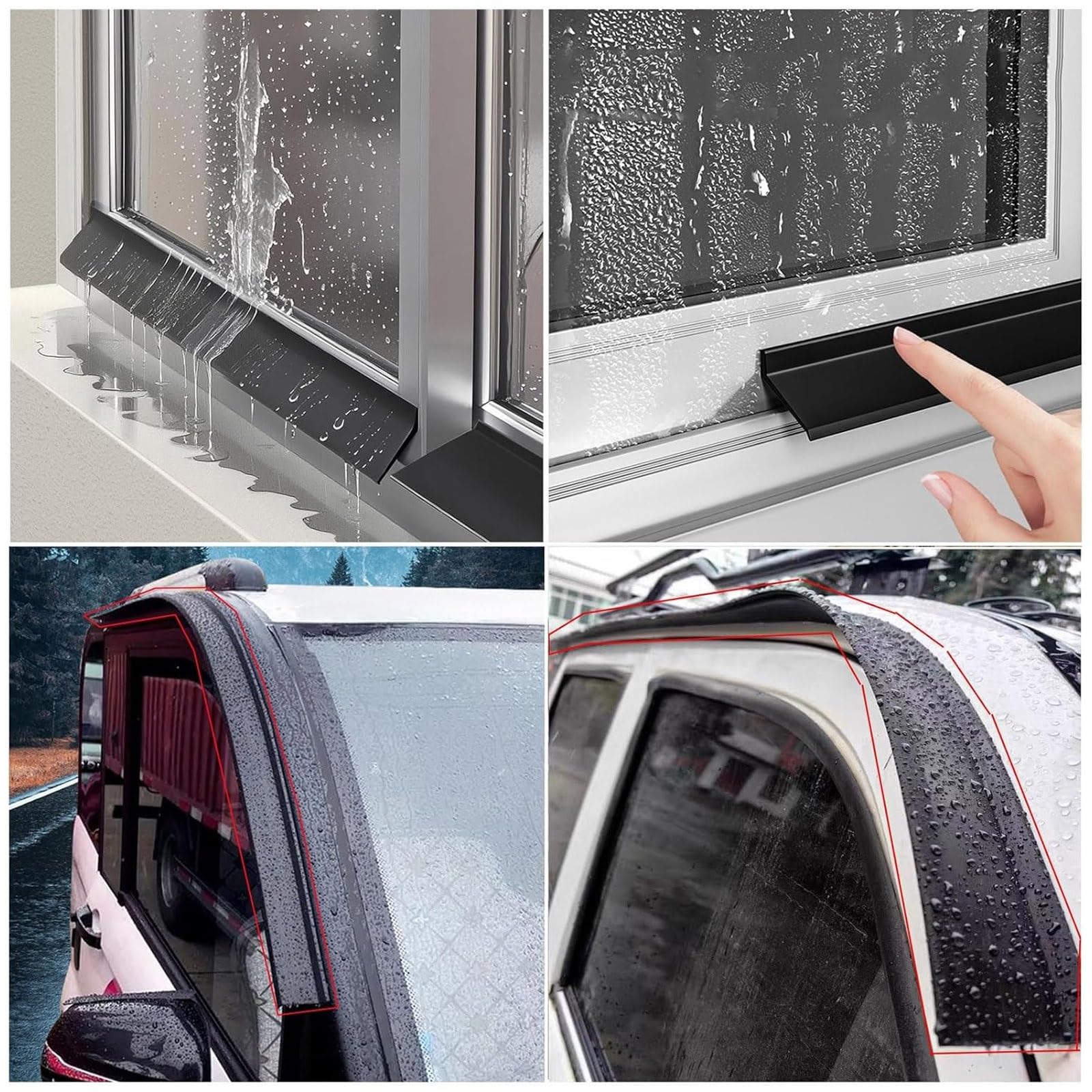 Joint d'étanchéité en Caoutchouc Auto-adhésif pour fenêtres et balcons, barrière Anti-Pluie Noire, Plusieurs Tailles (4,5 cm, 1 m), Usage intérieur/extérieur, Mastic résistant aux intempérie