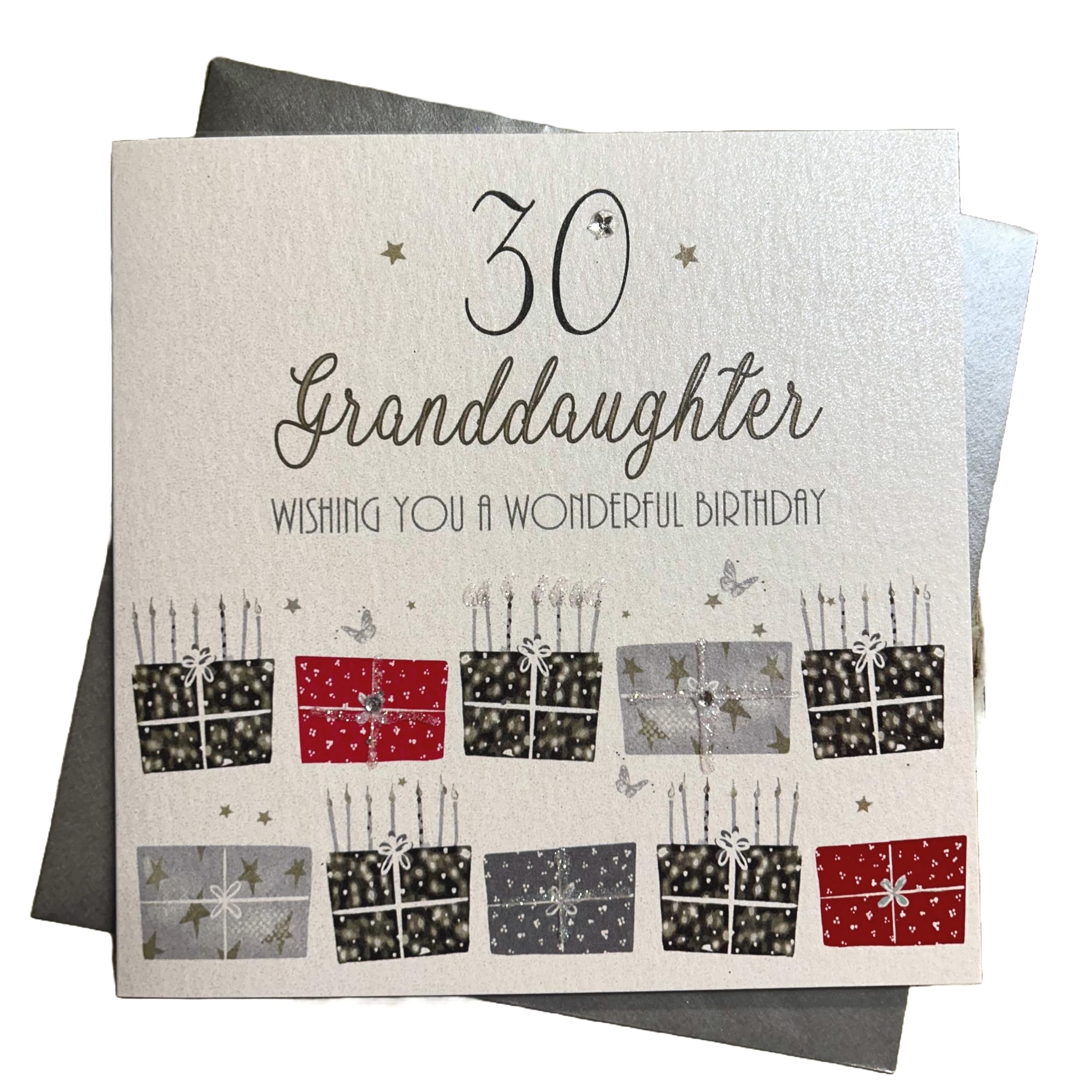 Handgemachte Geburtstagskarte Für Enkelin Zum 30. – White Cotton Cards, 16x16 Cm, Mit Strass & Glitzer