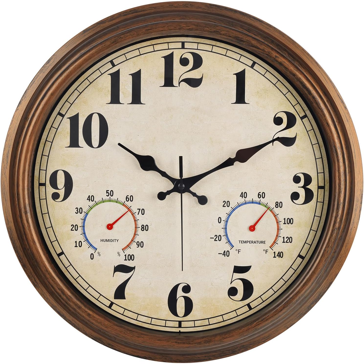 45MinST 16 Inch Bronze Vintage Large Indoor/Outdoor Waterproof Wall Clock with Thermometer & Hygrometer, Silent Non-Ticking Quartz Timepiece for Home, Porch, Garden,Pool 16'' Ht Bronze