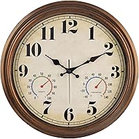 45MinST 16 Inch Vintage Bronze Outdoor Wall Clock with Thermometer Hygrometer - Waterproof Silent Non-Ticking for Porch Garden Pool