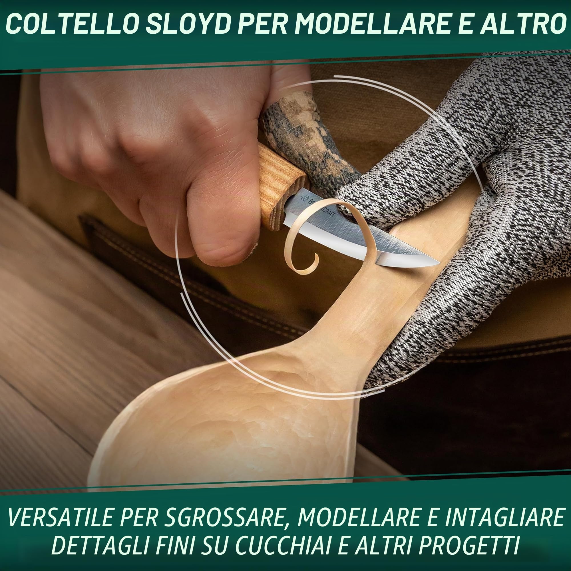 BeaverCraft S01 Set di coltelli per intaglio di cucchiai di legno Kit di strumenti per la fabbricazione di cucchiai Coltello da intaglio Coltello a uncino per destrimani Ciotola Tazza Kuksa