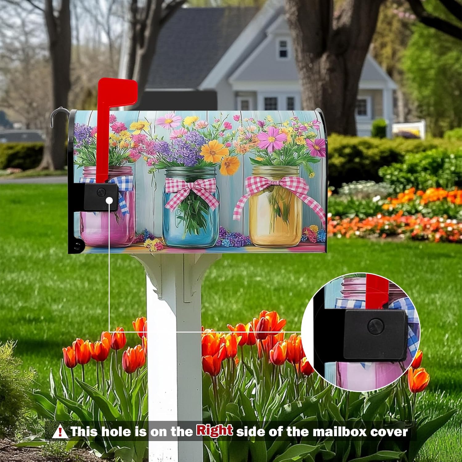 Spring Floral Mailbox Covers Flowers Summer Mailbox Cover Jars Rustic Magnetic Mailbox Wraps Colorful Post Letter Box Cover 18X 21 for Garden Outdoor Decor