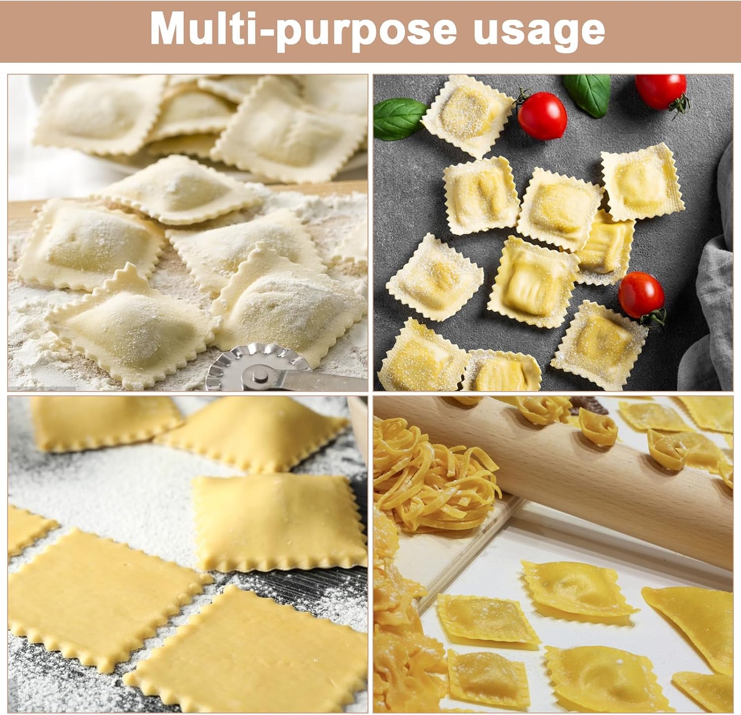 7-Piece Ravioli Mold Set, Stainless Steel Ravioli Cutter with Wooden Handle, Ravioli Maker Kit for Homemade Pasta, Ravioli Press Mold for Dumplings, Pierogi, and Empanadas Ideal for Home Chefs