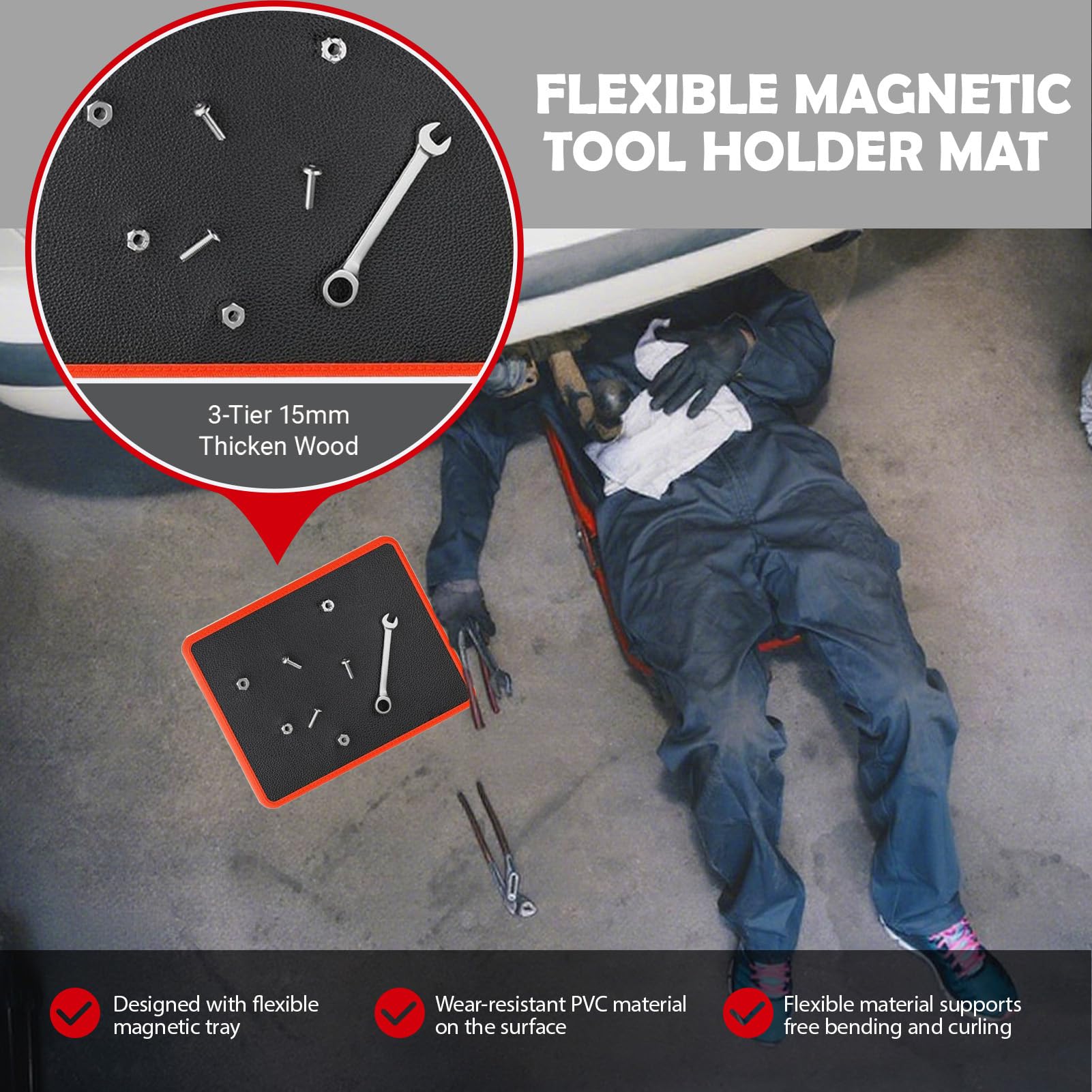 Magnetische Werkzeug-Halter-Matte Rutschfeste Ablage, Schrauben, | Schwere Flexible Magnet-Teilematte Organizer für Kfz-Mechaniker, Garagen-Arbeitsbank, Wartung und ingenieur