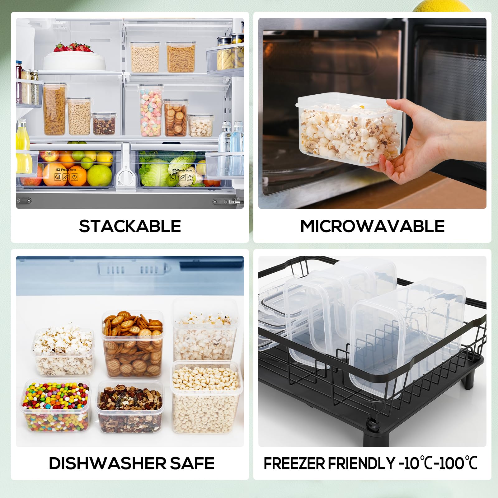 Cozary Contenitori Ermetici per Alimenti con Coperchio – Set da 8 Contenitori in Plastica Senza BPA per Pasta, Farina, Cereali – Organizer Cucina per Dispensa e Cassetti