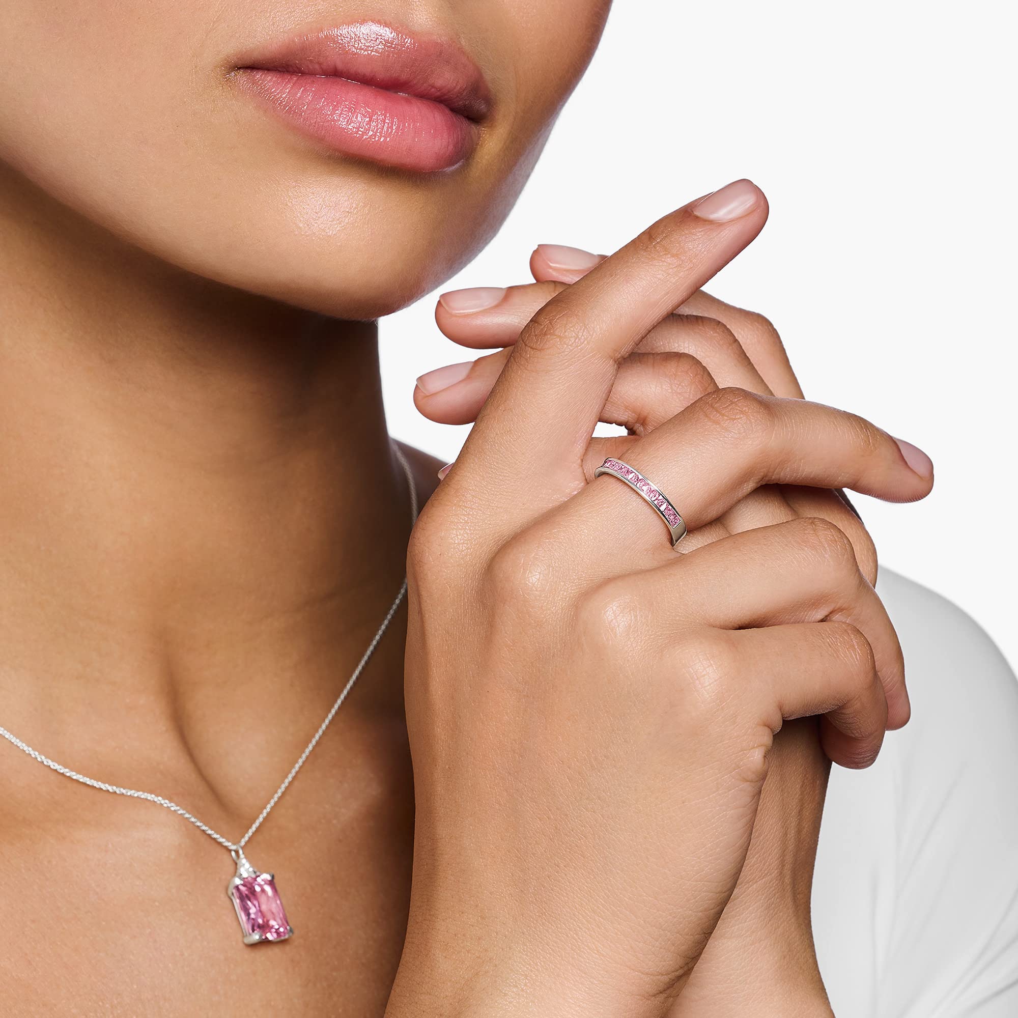 THOMAS SABO Ring mit pinken Steinen Pavé Silber 925 Sterlingsilber