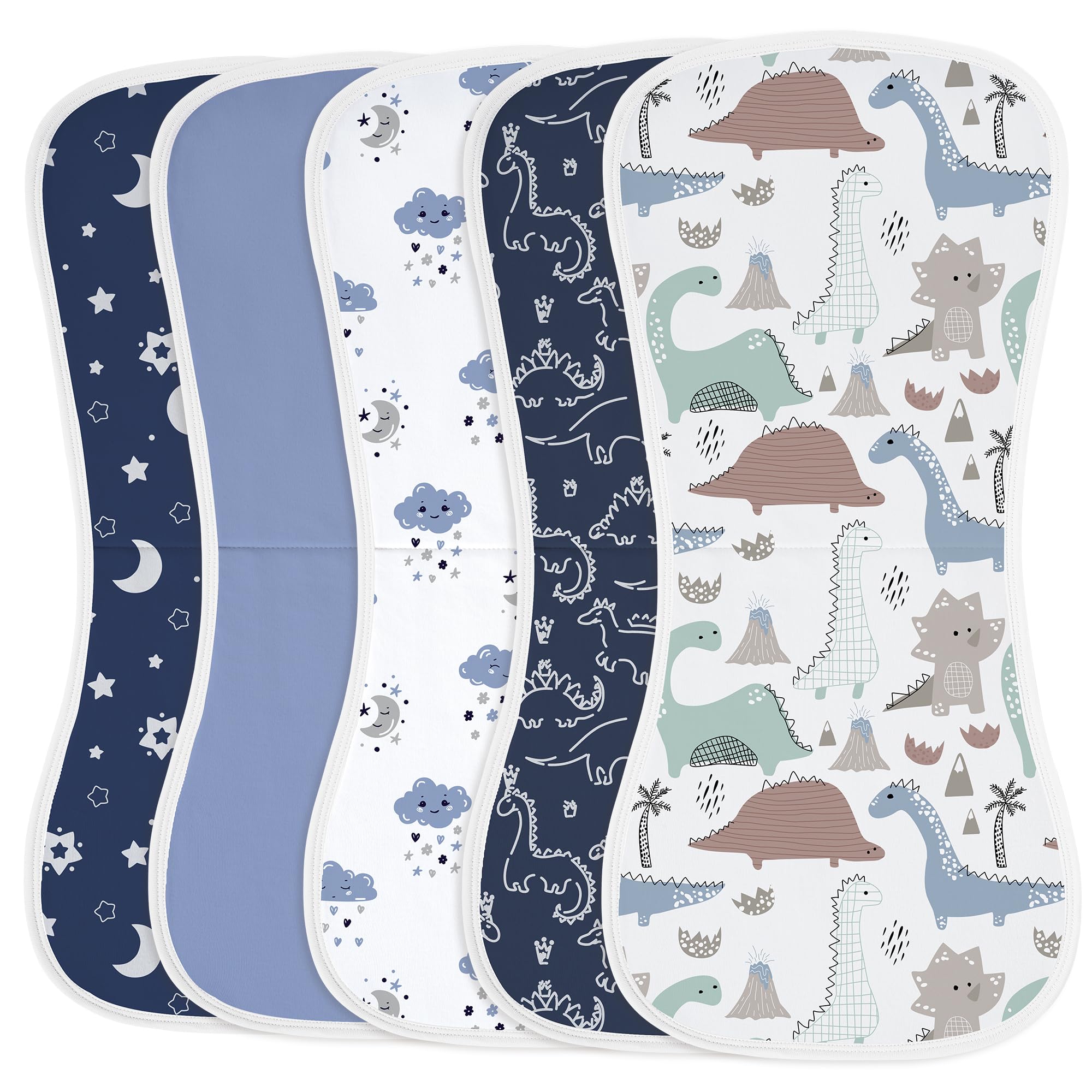 Yoofoss Baby Burp Cloths 100% Organic Cotton 5 Pack Burping Cloths for Babies Boys Girls Large 21''X10'' Extra Soft and Absorbent Dinosaur