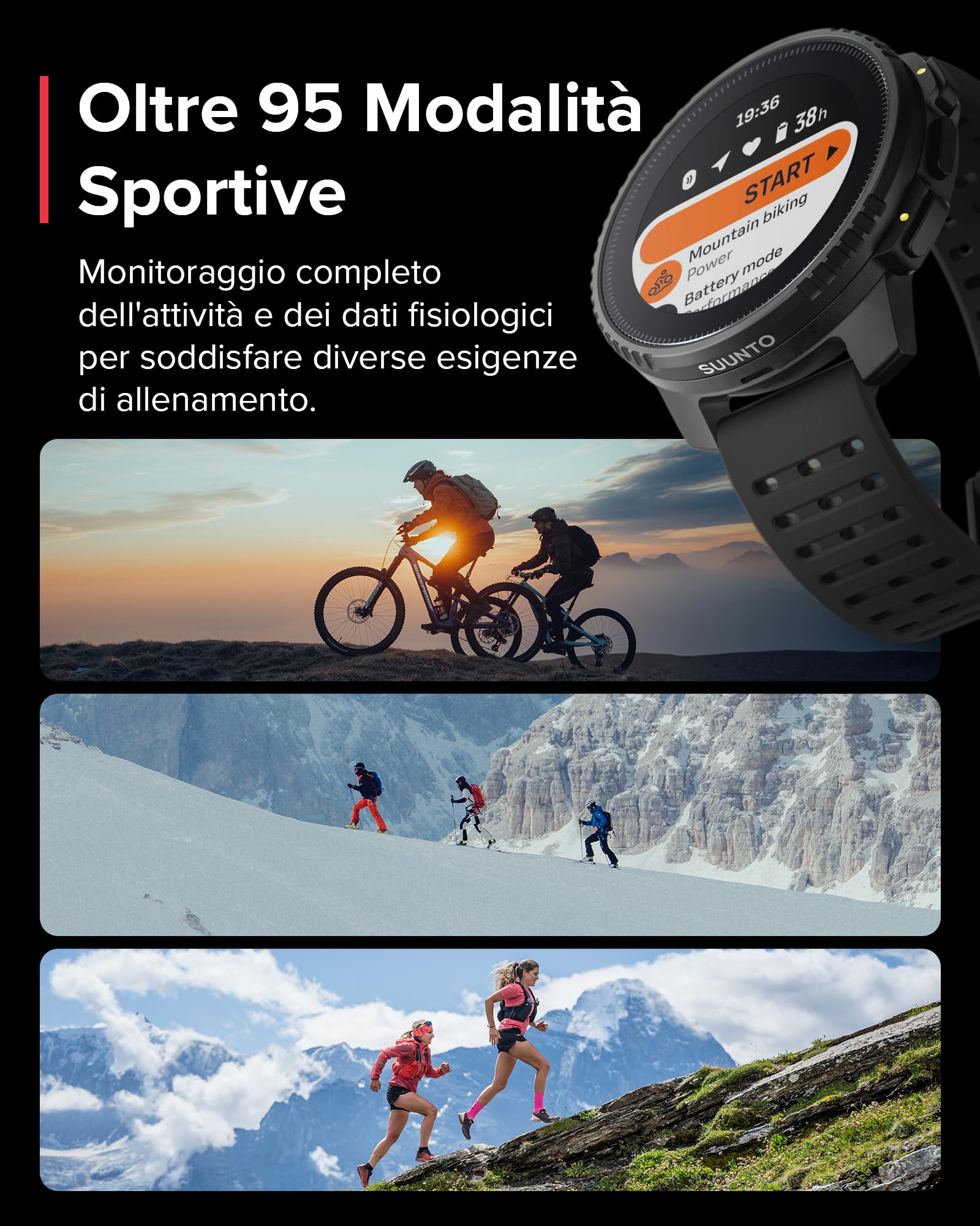 SUUNTO Vertical Orologio Sportivo, Smartwatch Impermeabile GPS Activity Tracker Mappe Offline, Monitoraggio Salute 24/7, 95+Sport, Cardiofrequenzimetro Altimetro Barometro, Ricarica Solare Opzionale