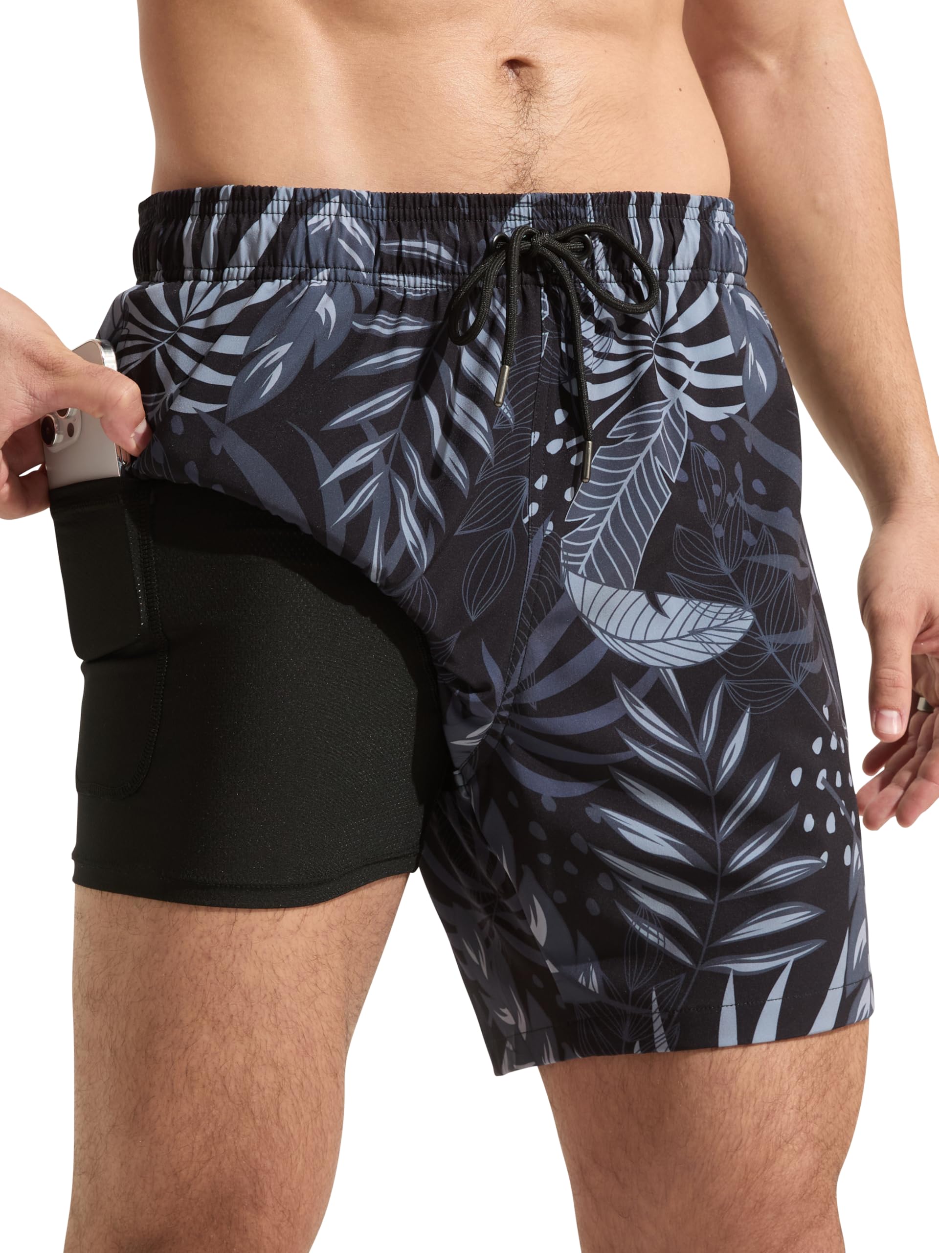 Arcweg Badehose Herren 2 in 1 Badeshorts Männer mit Kompressions Liner Schnelltrocknende Atmungsaktive mit Reißverschlusstaschen Boardshorts Schwimmhose für Strand, Sport & Freizeit