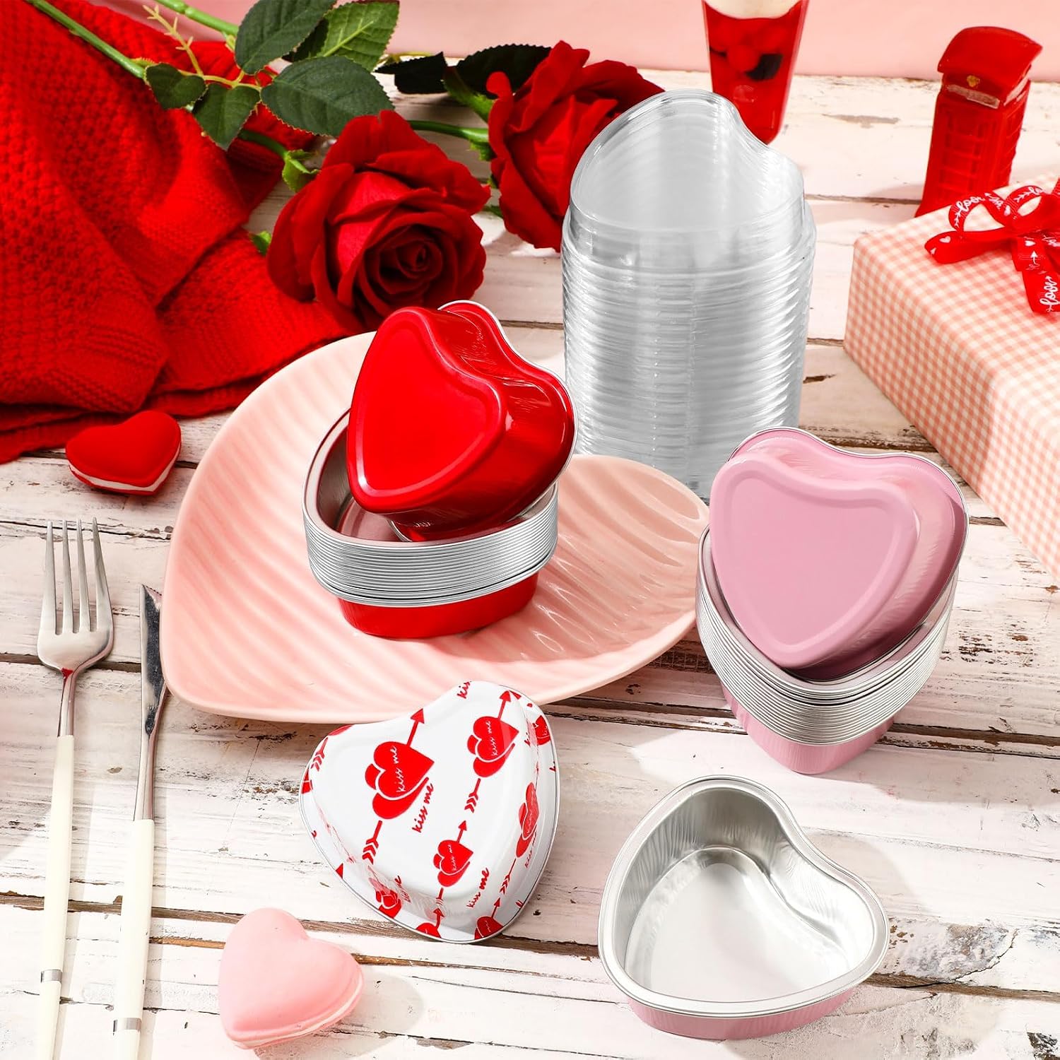 AUGSUN 50 Sets Heart Shaped Cake Pans with Lids, 3.4oz/100ml Mini Cake Pans image 3