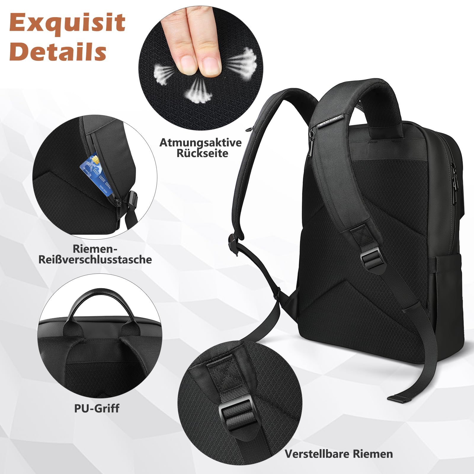hk Business Rucksack Herren Damen Slim Laptop Rucksack 15,6 Zoll | Wasserabweisender mit Magnetverschluss, Tagesrucksack für Arbeit, Uni, Alltag und Reise – Schwarz