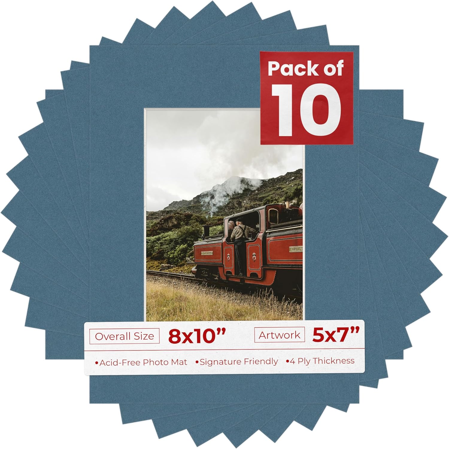 Poster Palooza 8x10 Mat for 5x7 Photo - Precut Steel Blue Picture Matboard for Frames Measuring 8 x 10 Inches - Bevel Cut Matte to Display Art Measuring 5 x 7 Inches - Acid Free Pack of TEN MATS