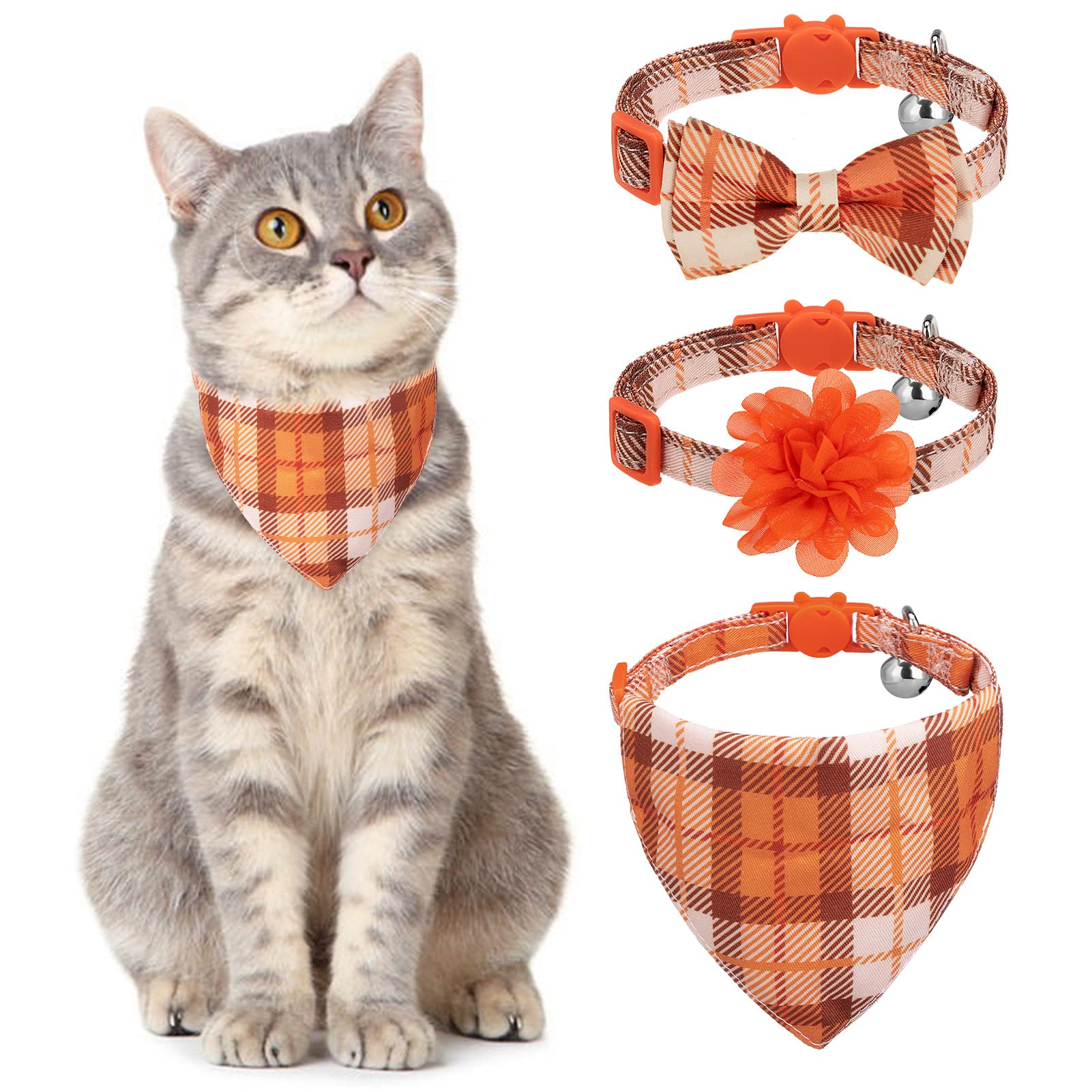 Collar de gato ajustable para gatito cachorro con pajarita flor y bandana