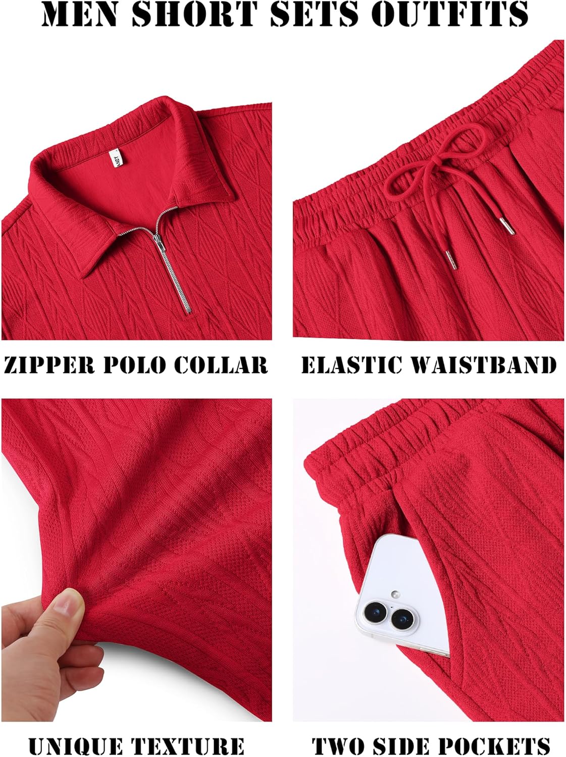 COOFANDY Men's 2 Piece Set Summer Beach Vacation Outfits Quarter Zip Polo Shirt and Shorts Sets