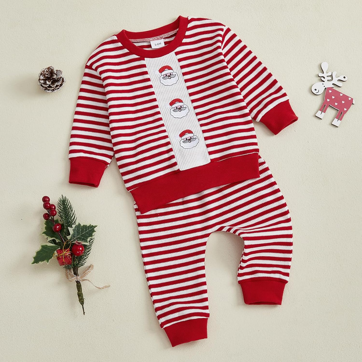 Christmas Outfit Baby Boy Girl Clothes Santa Embroidery Long Sleeve Sweatshirt Pullover Top Casual Pant Set - Image 6