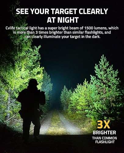 Miniatura 3 de CVLIFE Linterna magnética recargable de 1500 lúmenes, luz táctica para pistola con riel ajustable de instalación rápida, linterna Picatinny con