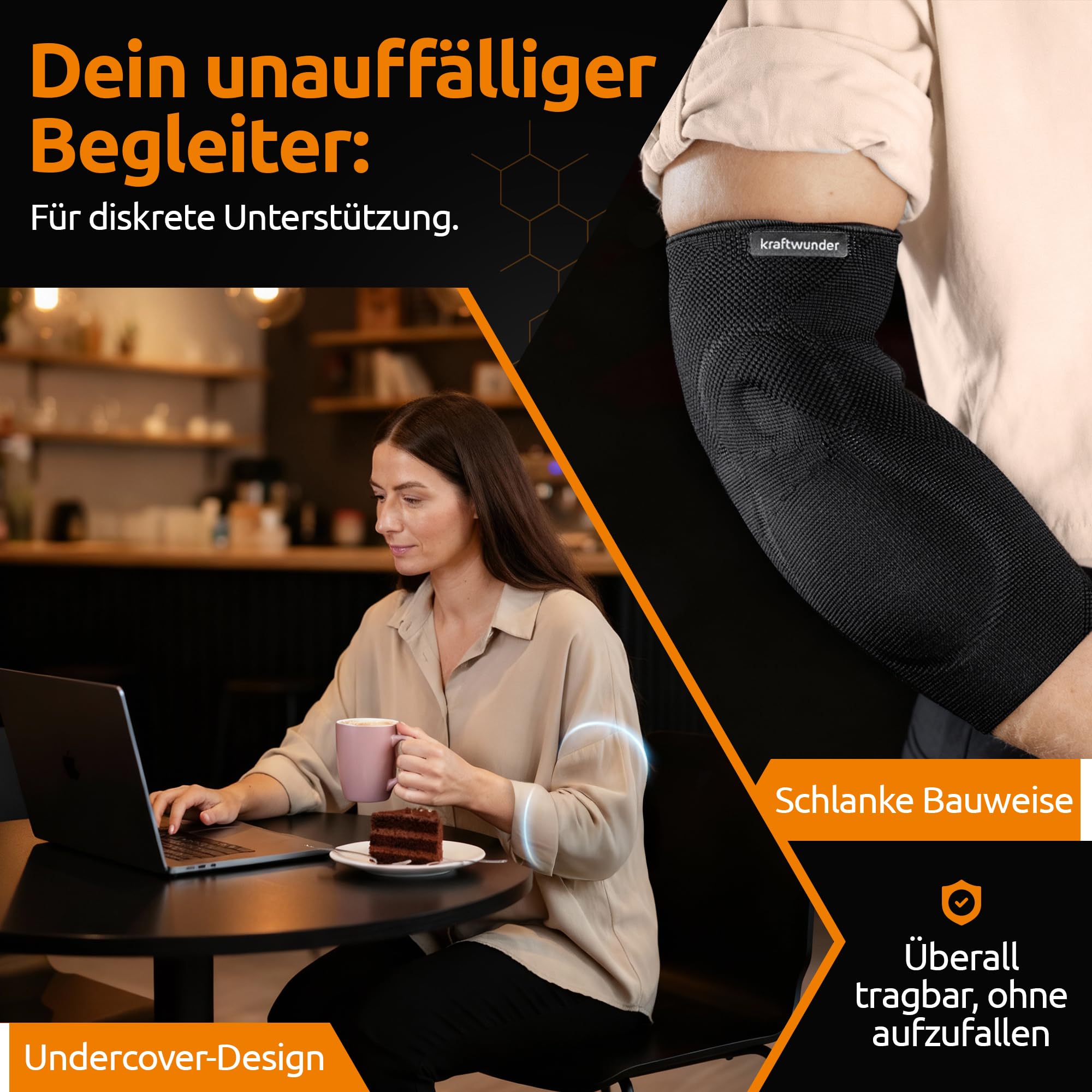 Ellenbogenbandage Tennisarm/Golferarm, Bandage mit Gel-Pelotten, Made in Germany, für Damen & Herren, Sport & Alltag (Schwarz, L, Beidseitig)
