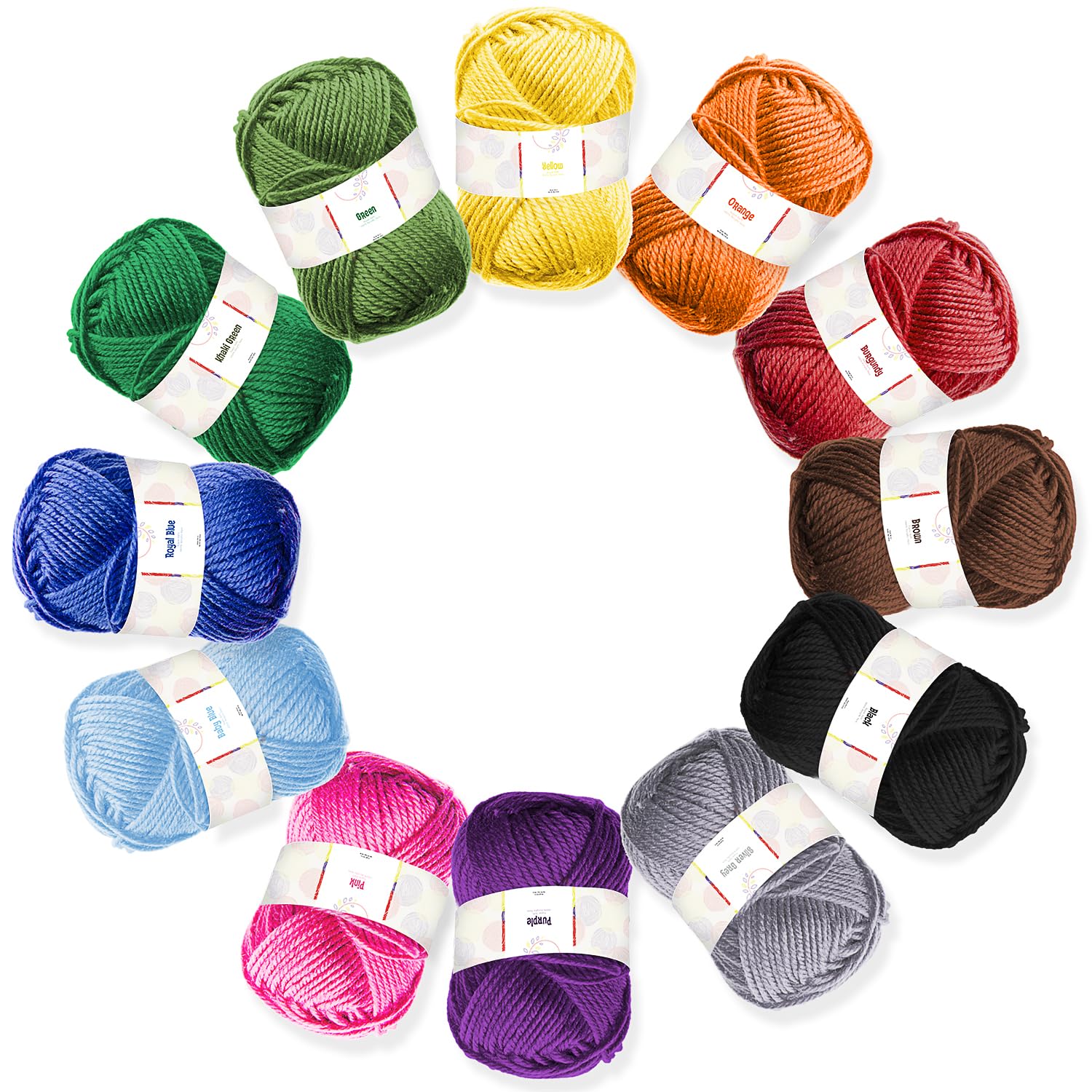 Acrylic Yarn Skeins for Crocheting 12 x 50g - 1200 Yards - Soft Crochet Yarn for Knitting and Crafts - Multicolored Crochet Craft for Adults and Kids - 12 Pack