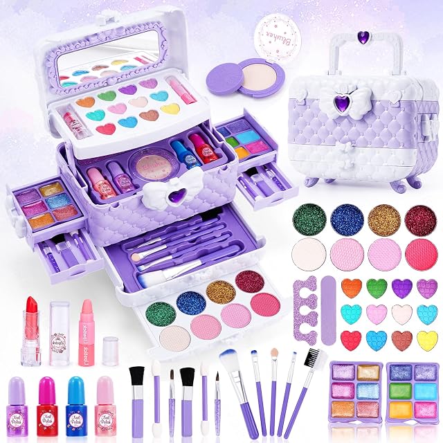 Chennyfun 53 Piezas Kit de Maquillaje Niñas, Kit de Maquillaje para Niñas Lavable