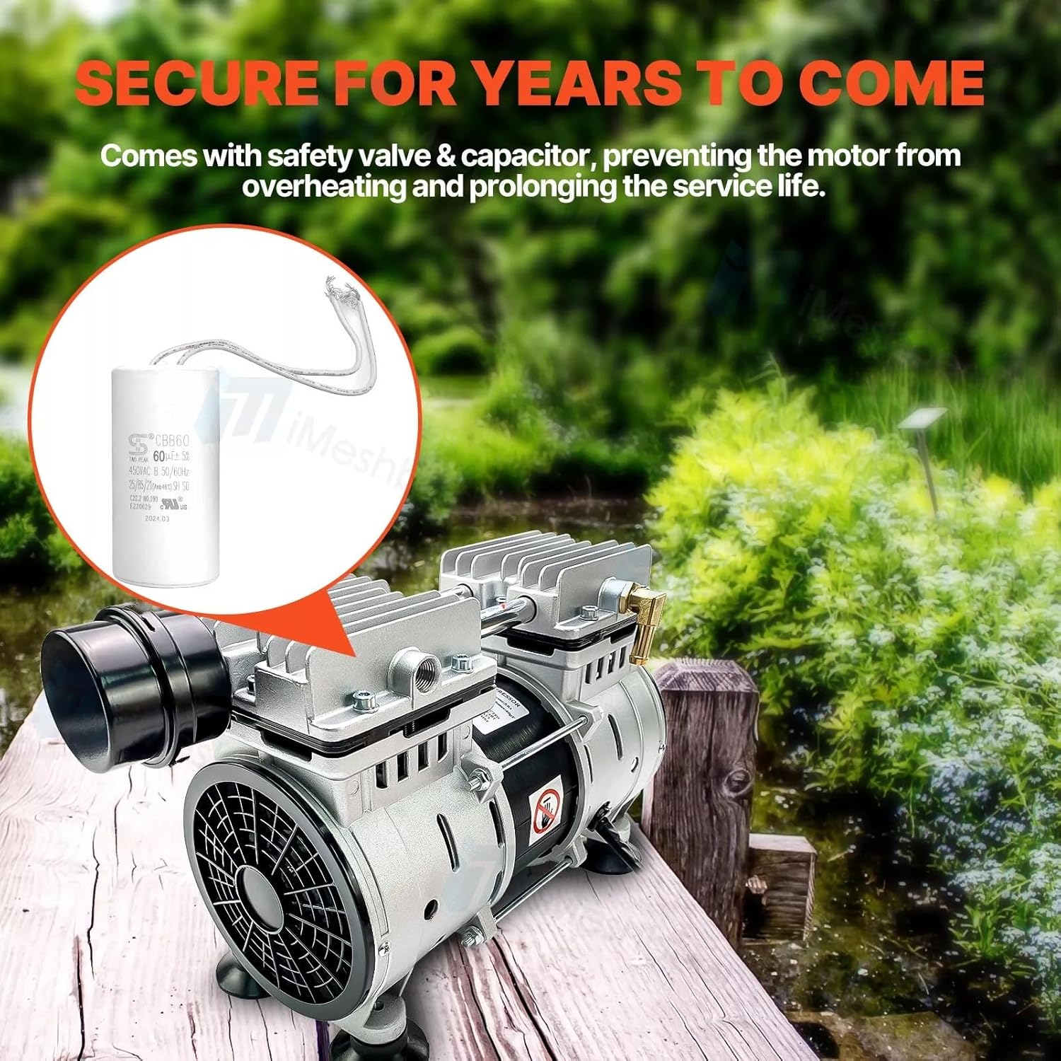 iMeshbean Pond Aerator, 550W Power 5.76CFM for Up to 3 Acre 50', 3/4 HP Compressor Aerator Pump Available Year Round, for Pond and Lake System, Deep Water Oxygenation Circulation