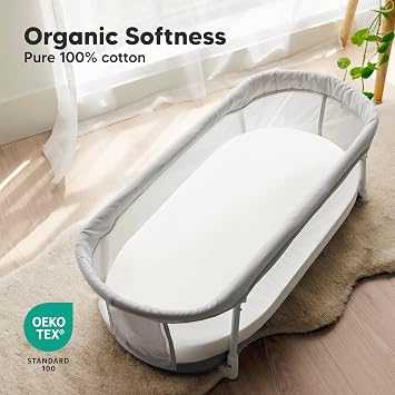KeaBabies Organic Fitted Sheets Baby Cot 100% Cotton (Soft White) Pack of 2 Soft and breathable for girls boys prams bassinets and cradles mattress cover unisex