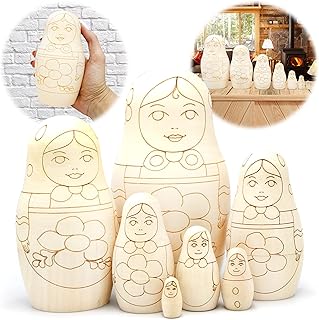 Unfinished Nesting Dolls Blank Set of 7 pcs - Wooden Crafts to Paint Your Own Matryoshka - Blank Russian Nesting Dolls Unpainted - Russian Dolls Blank