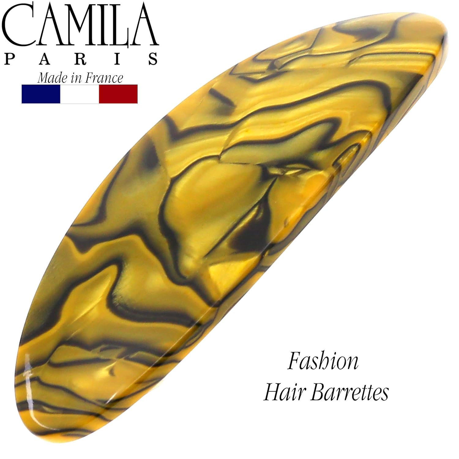 Camila Paris CP3139 French Hair Barrette Clip Handmade Oval Yellow, Strong Hold Grip Hair Clips for Women, No Slip Rubberized Metal Closure, Durable Styling Girls Hair Accessories, Made in France image 5