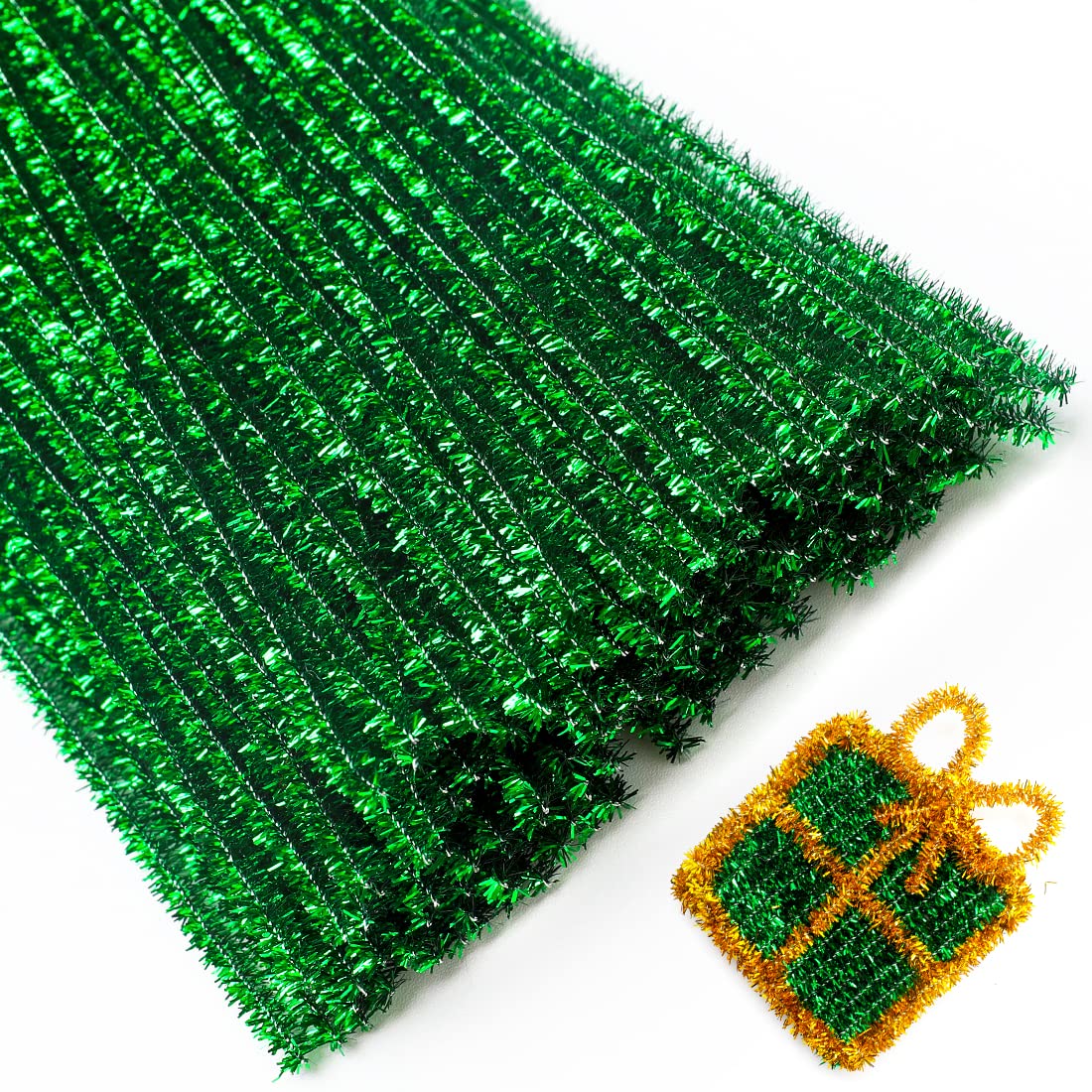 Eppingwin 200pcs Pipe Cleaners, Glitter Green Pipe Cleaners Craft Supplies,Chenille Stems for DIY Arts Crafts Project(Glitter Green)