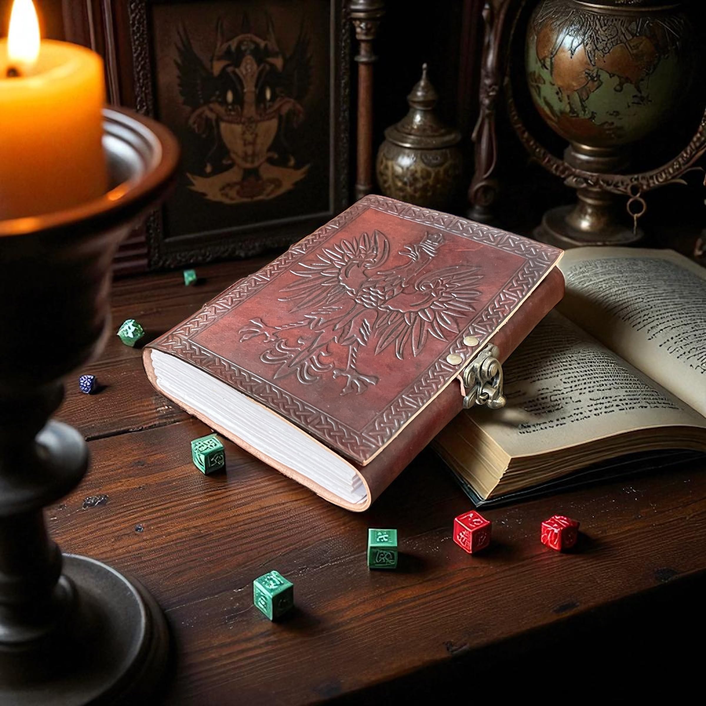 Diario vintage in pelle con libro delle ombre vuoto, con aquila marrone goffrata, diario vintage | taccuino rustico per scrittura, album da disegno, diario di viaggio e regali
