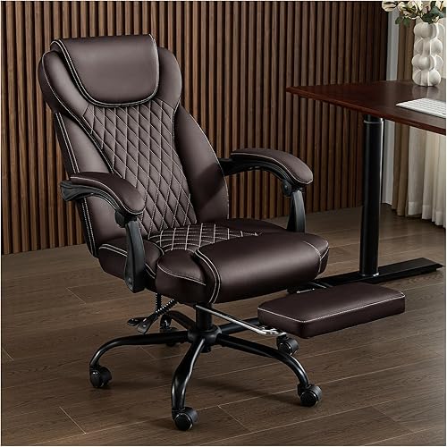 Silla de oficina, silla de oficina grande y alta con reposapiés, sillas de escritorio ergonómicas reclinables, sillas de cuero con respaldo alto con