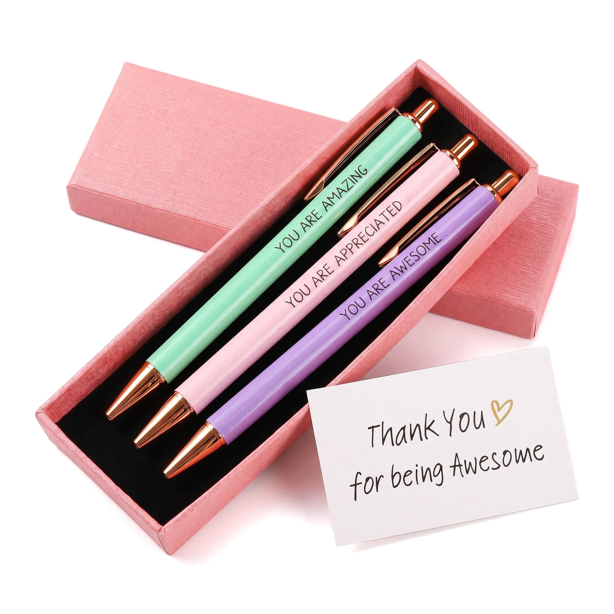 YDAKGUEY Black Ballpoint Pen with Engraving, 3 Pieces Motivational Gifts, Best Ever Smooth Writing Nice Pen Set, A Funny Gift Inspirational Gifts (Thank You Ballpoint Pen Set)