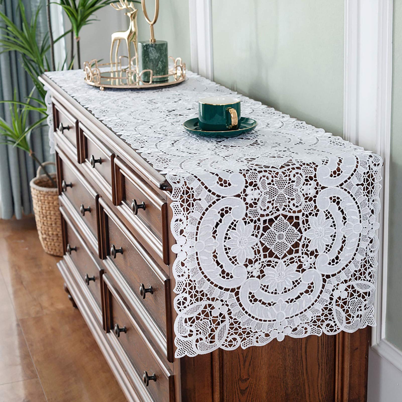 Table Runners Lace Table Runner White Vintage Lace Fabric Table Runner Rectangle Fabric Lace Table Runner Table Runners for Holiday Party Long Dinner Tables, 2 colors ( Color : A , Size : 40*90cm )
