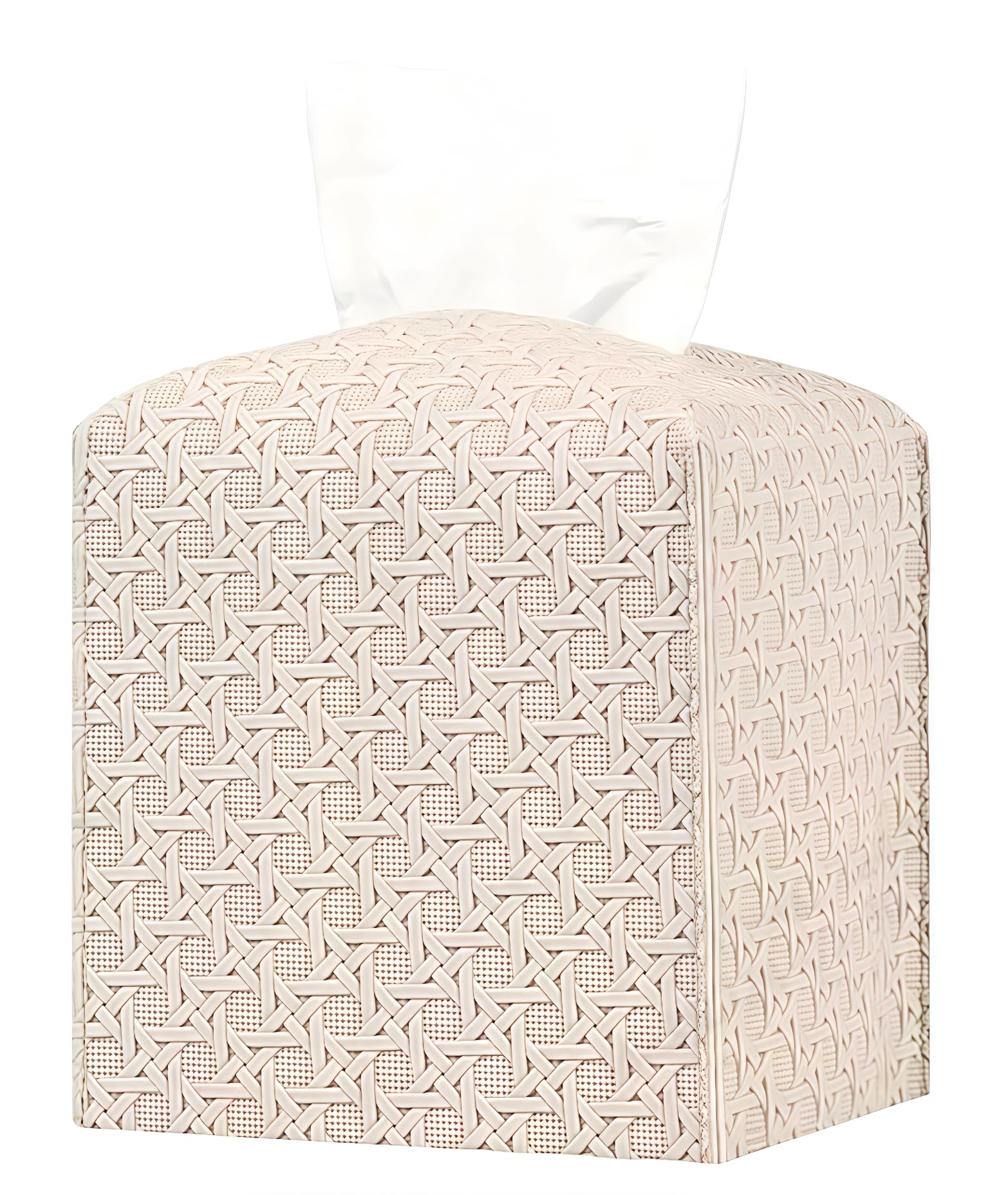 Tissue Box Cover Square PU Leather Facial Kleenex Box Cover Holder Tissue Case Cube Facial Paper Organizer Dispenser for Bathroom, Vanity Countertop, Tabletop, Car, Office Beige