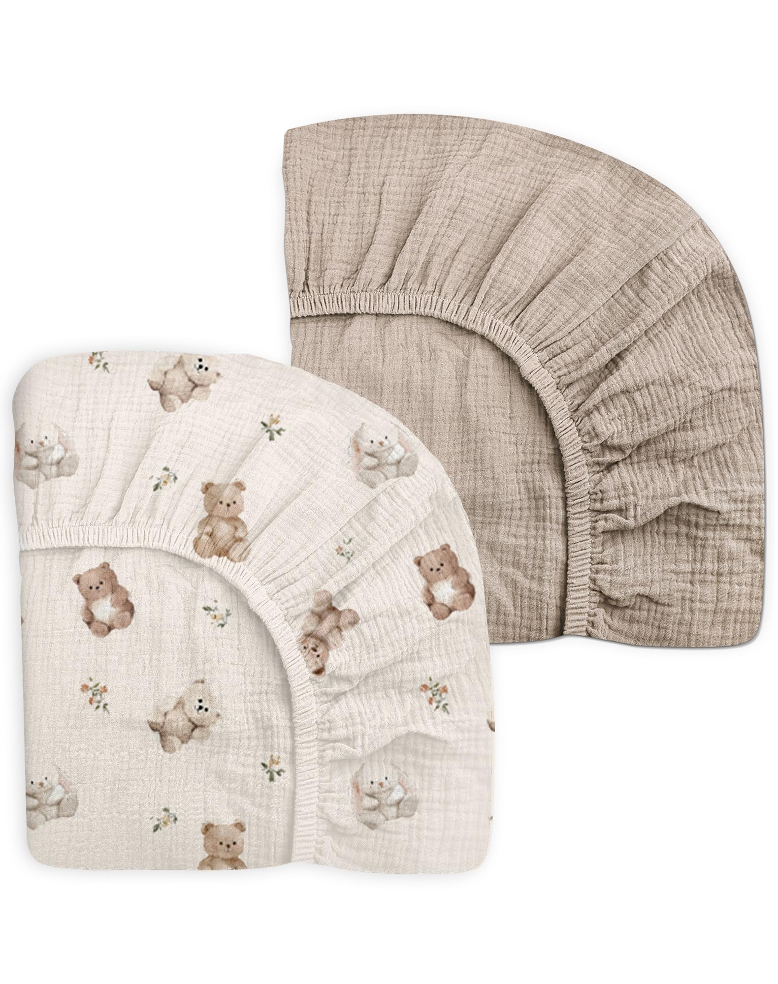 Crib Sheets for Baby Boy Girl 2 Pack, Fitted Crib Mattress Sheet 28" x 52", Muslin Toddler Bedding with Neutral Style, Nursery Bedding Essentials (Teddy & Friends) โ image 1