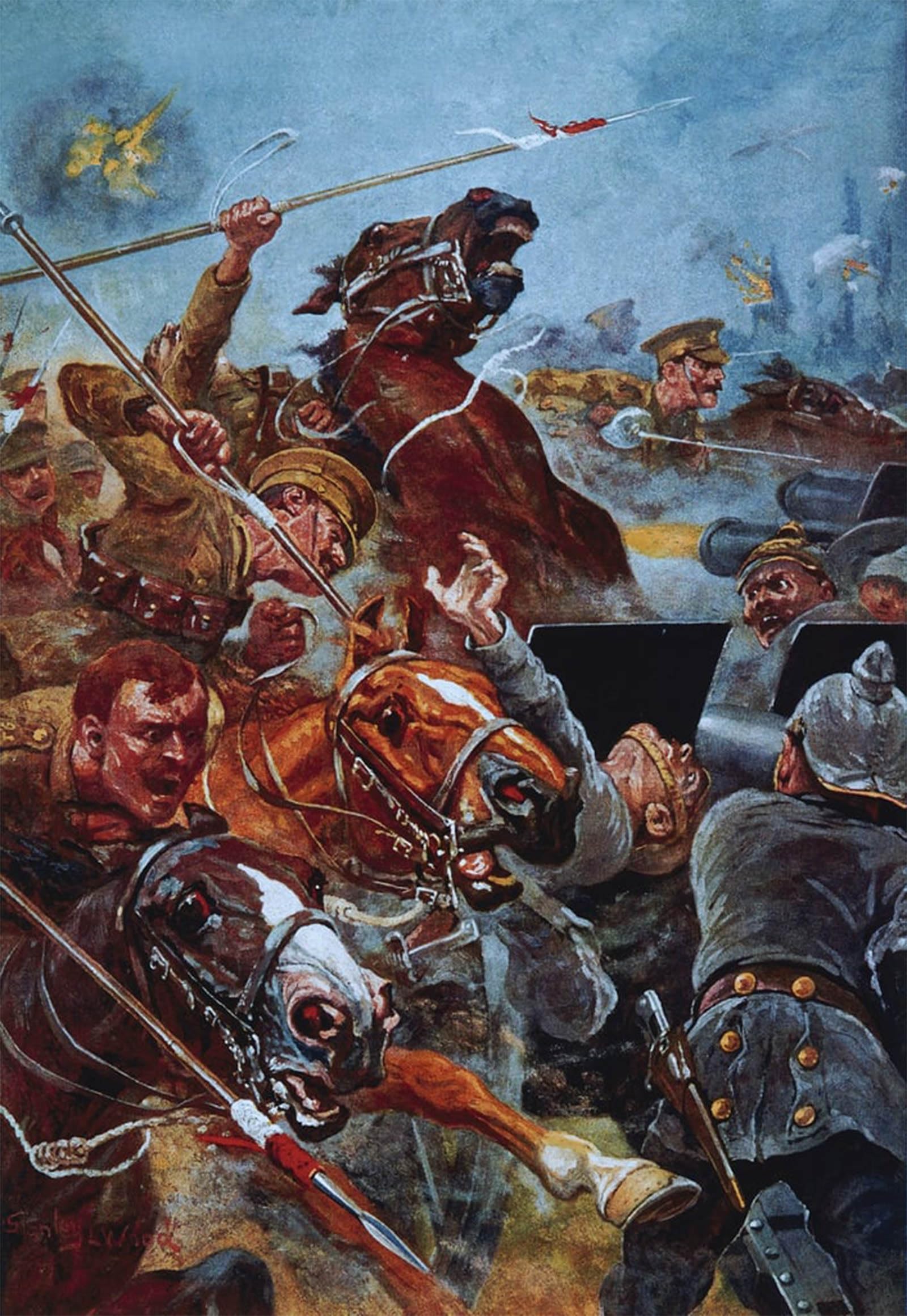 Posteriik No Frame Vintage Print Pop Art Landscape Artwork The Charge Of The Th Lancers During The Retreat From Mons By Famous Artist Art Prints For Office Home Decor 60X90cm