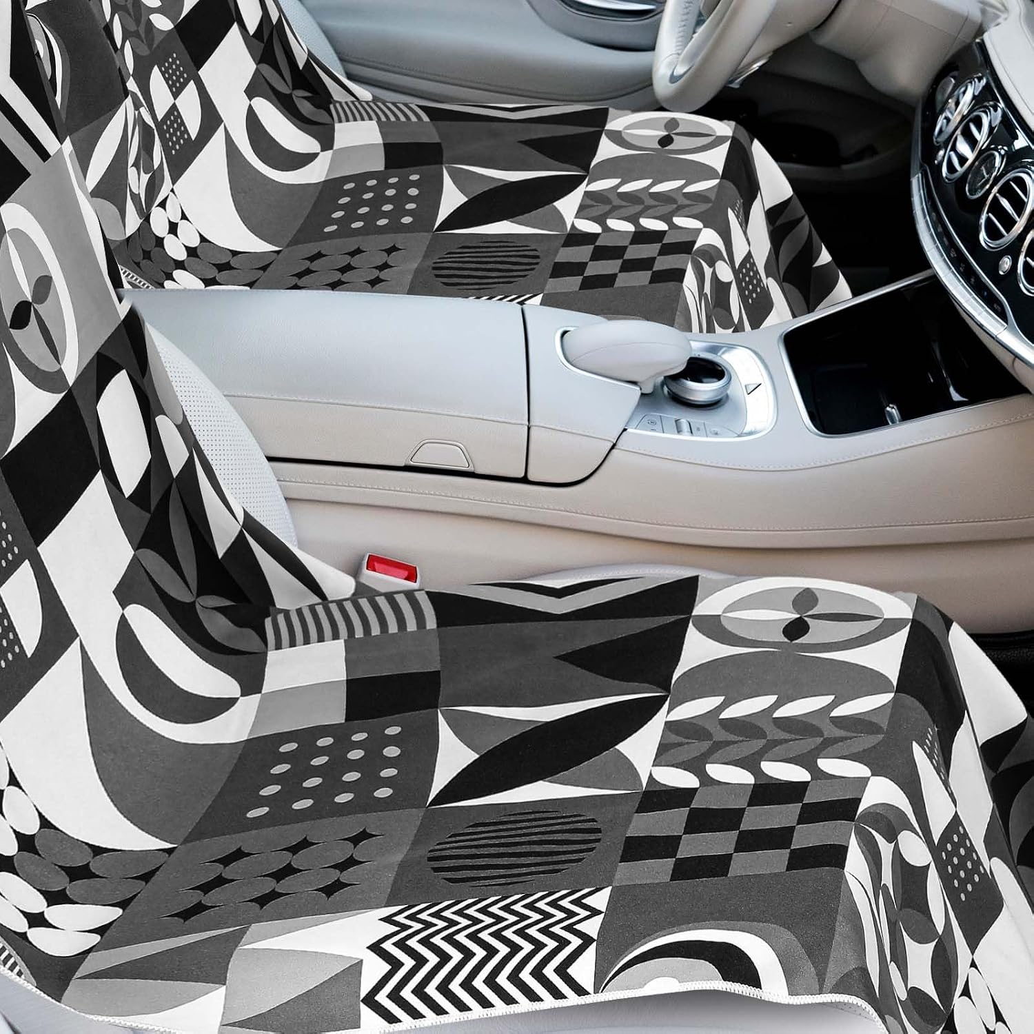 Hahafelt 2 Pack Car Seat Towel Cover with Storage Bag, Black White Abstract image 3