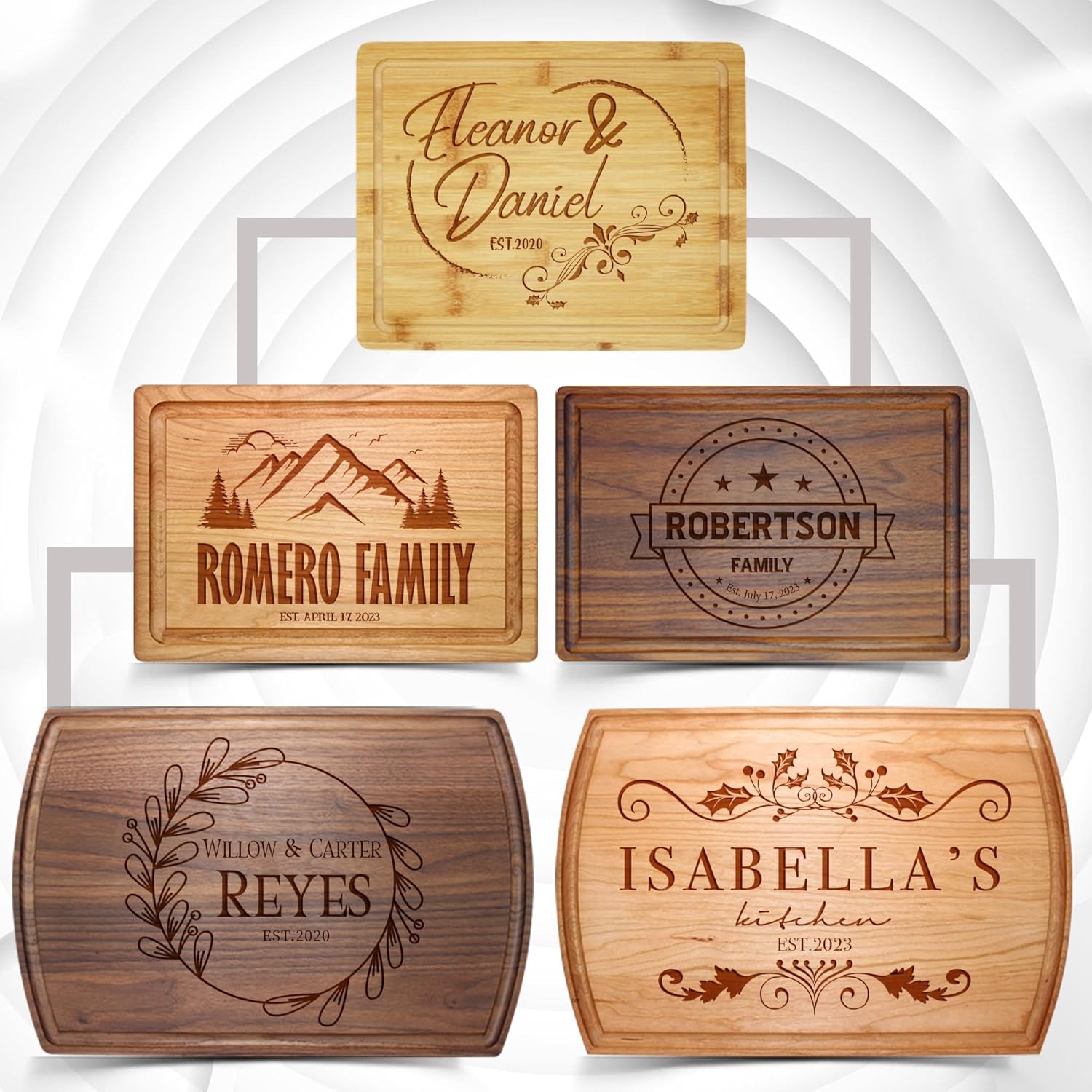Crafted Treasures Personalized Cutting Boards - Customized Wedding, Bridal Shower, Engagement, Anniversary, Christmas Gift Ideas For Couples, Friends, Parents - Good For Real Estate Closing