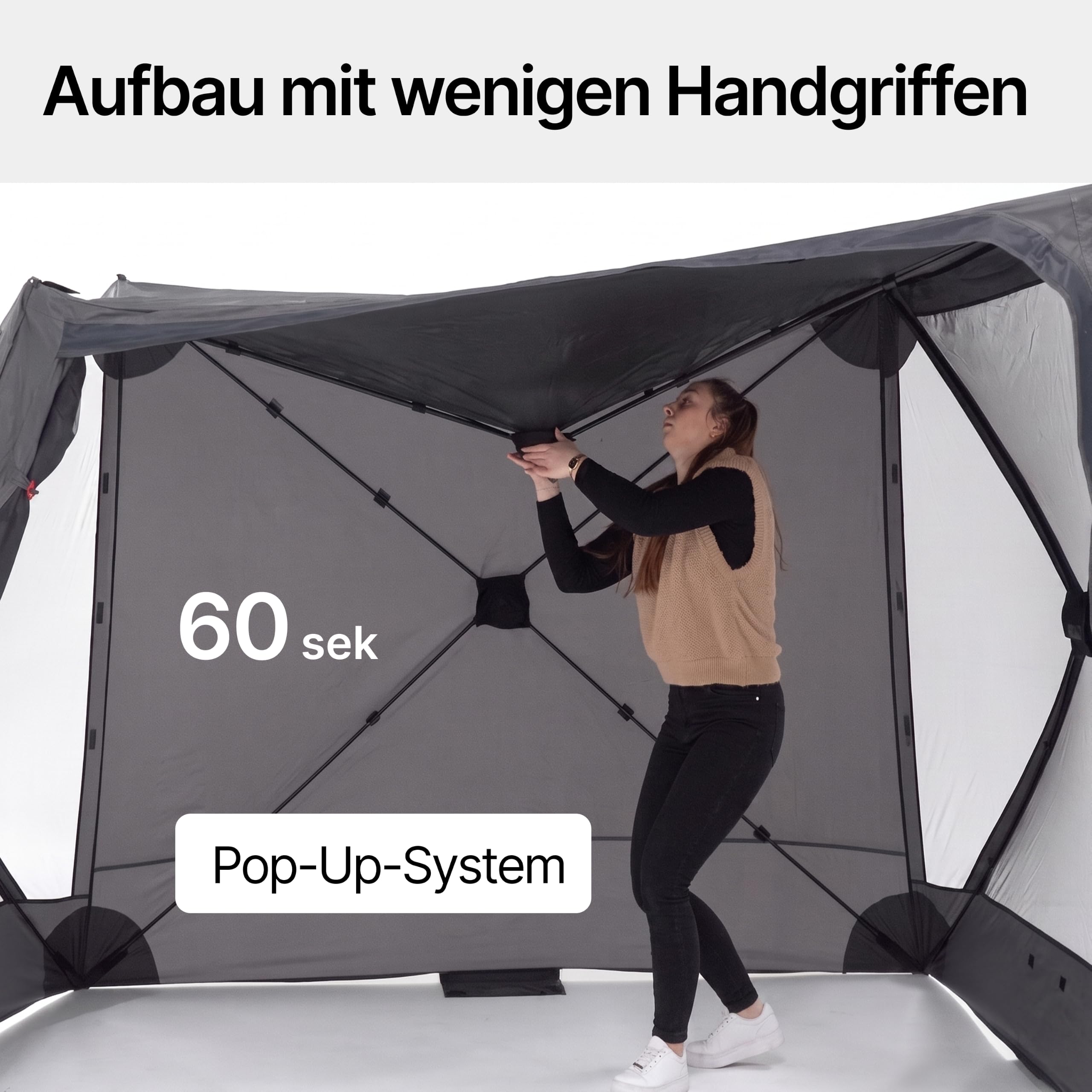 qeedo Quick Hub Square Faltbarer Pop Up Pavillon 2x2m mit Schnellaufbau & UV-Schutz - wasserabweisender Camping Pavillon mit Sturmleinen & robusten Stahlheringen