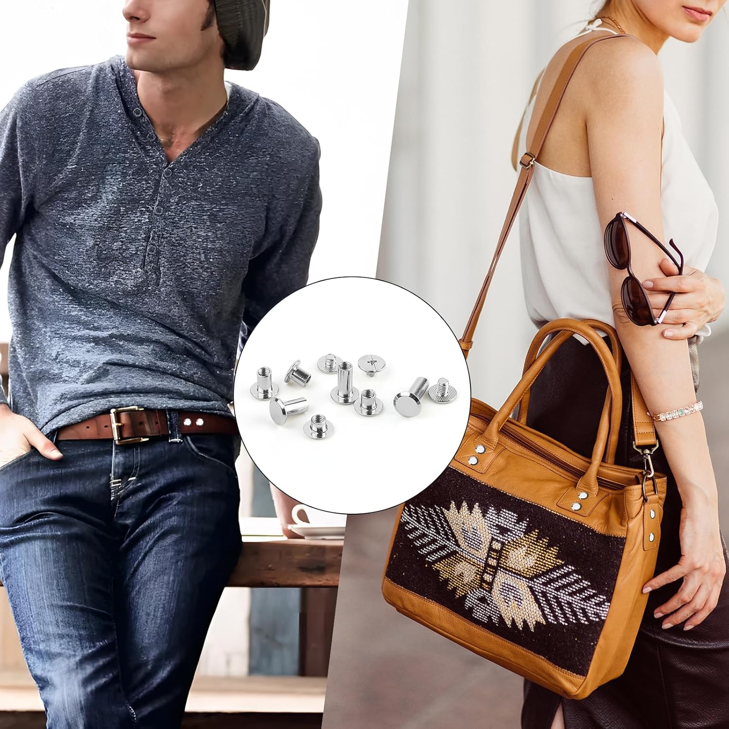 175 Set Chicago Screws, Book Screws, Screw Rivets with Screwdriver & Drilling Tool, Book Screws 4/5/6/8/10/12/15 mm, Screw Rivets for Leather, Sleeve Nut M5 for DIY Bags Shoes