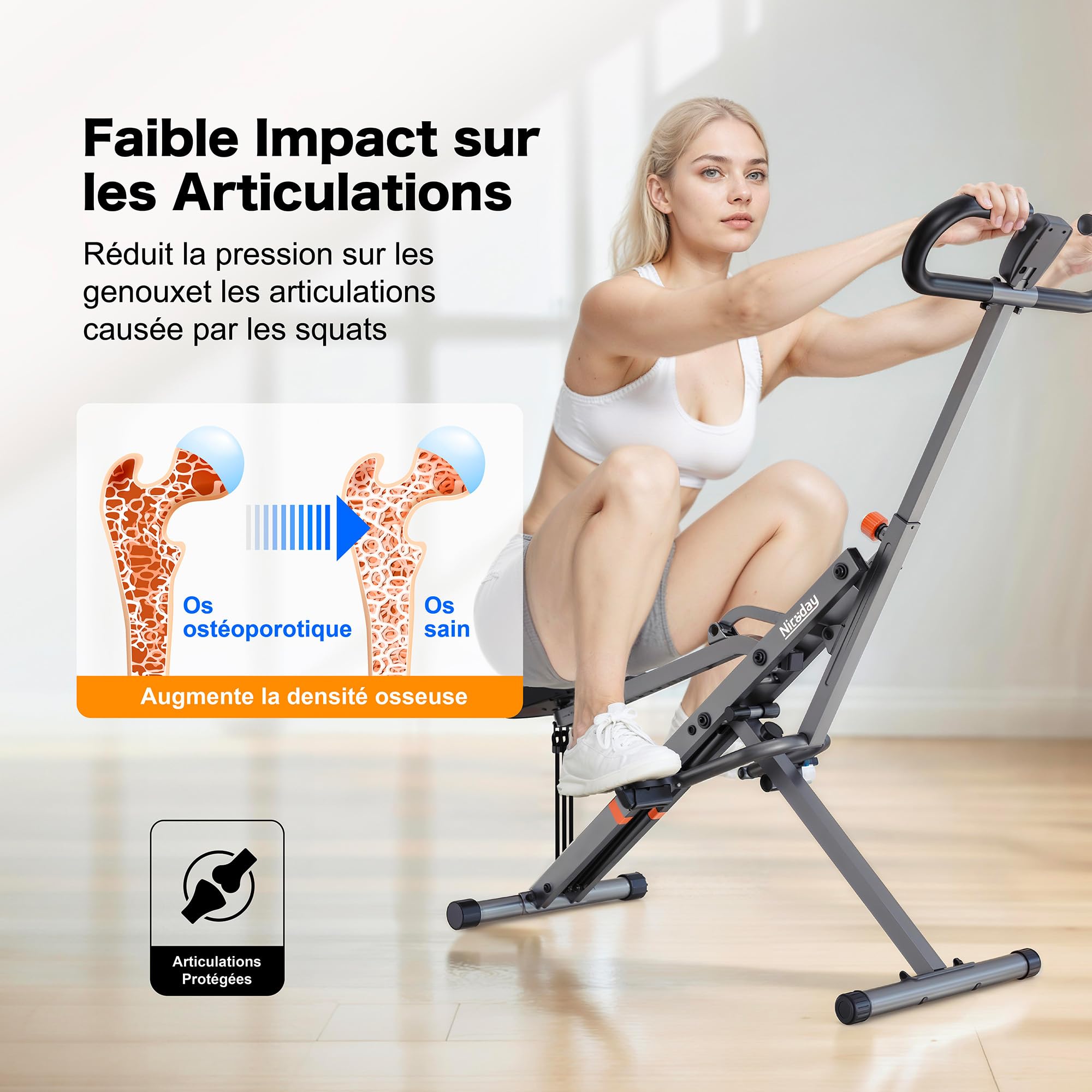 Niceday Machine à Squats 4-en-1 & Rameur Pliable - avec Écran LCD et Bandes de Résistance - Appareil de Fitness Maison pour Fessiers, Jambes et Cardio - Compact et Silencieux