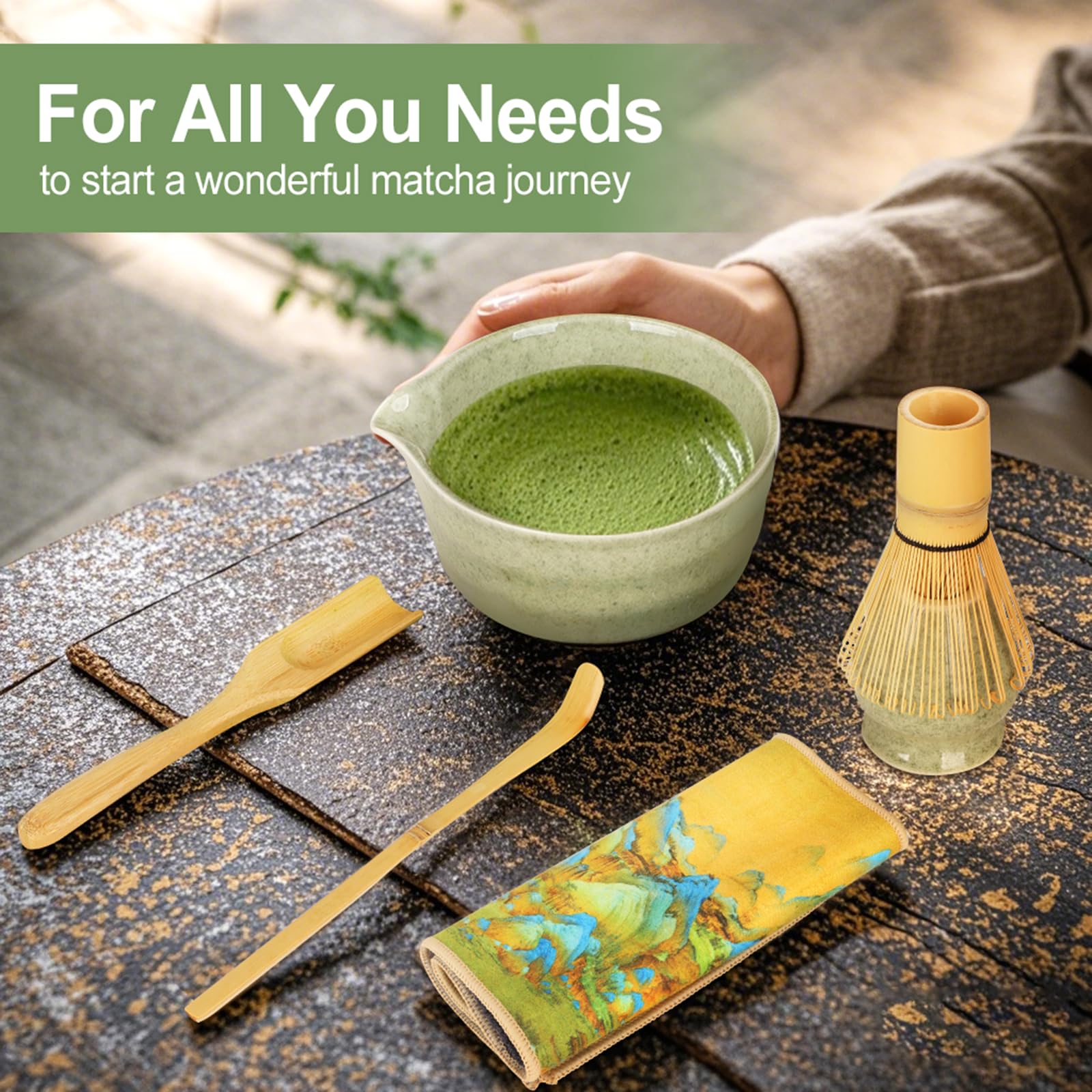 HuiJuKeJi Matcha, set per matcha, ciotola per matcha, con beccuccio