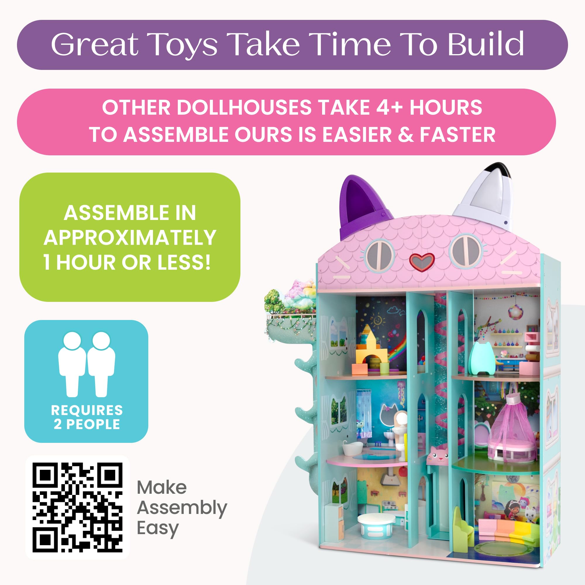 Gabby’s Dollhouse Purrfect Playhouse by Delta Children – Features Sounds & Light Up Ears - Includes 20 Accessories - Fits 8-inch Dolls - Pretend Play Dream Gift for Ages 3