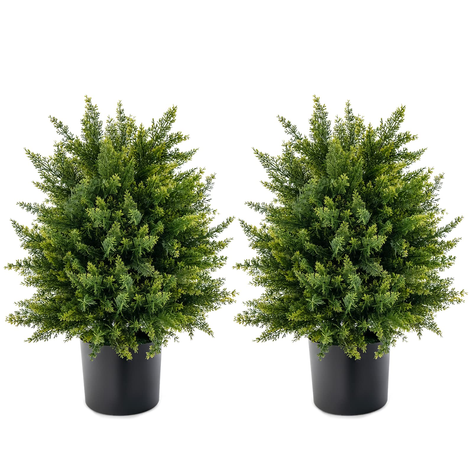 GIANTEX Juego de 2 Árboles Artificiales de Cedro de 55 cm, Plantas Falsas de Arbusto en Maceta con Cemento para Decoración Interior y Exterior