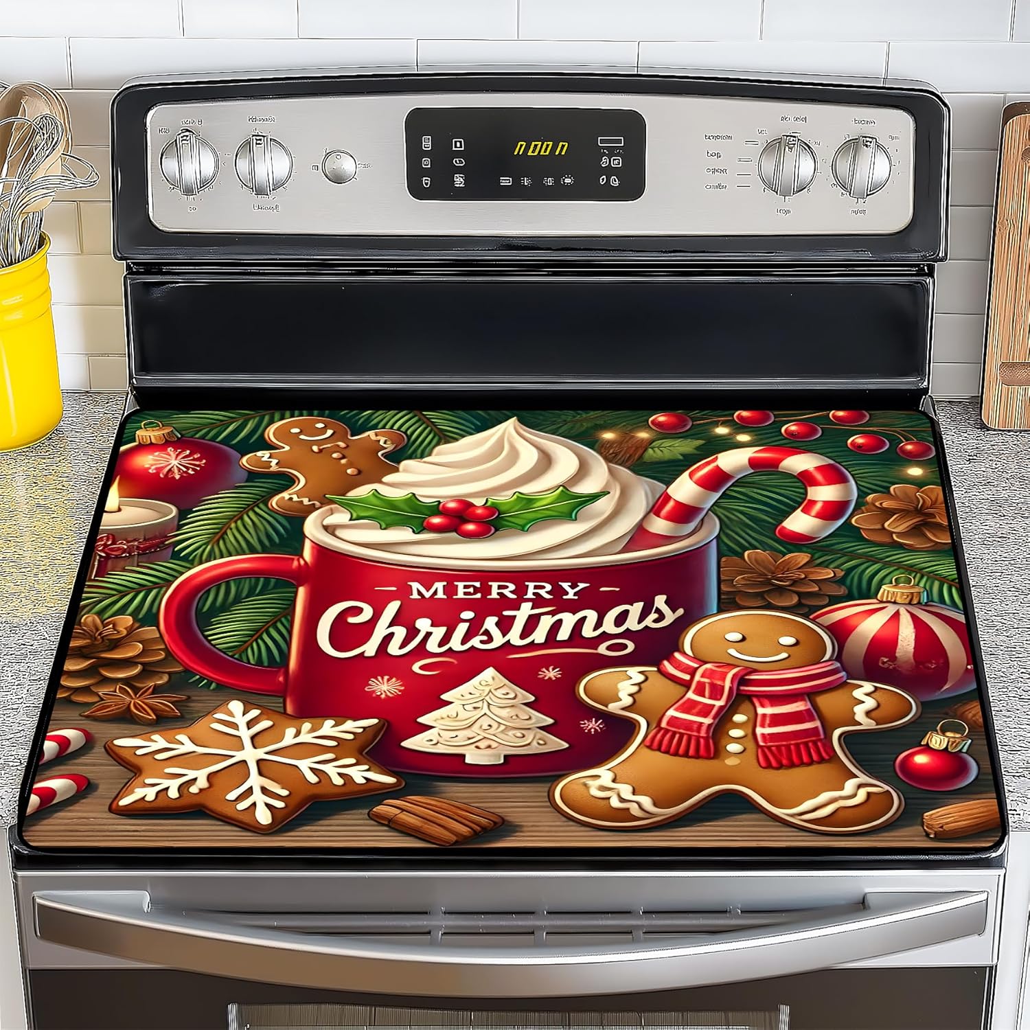 NYZE Christmas Stove Top Cover for Electric Stove,Glass Stove Top Cover,Heat Resistant Glass Cooktop Cover,Stovetop Protector, Kitchen Decor,Dish Drying Mats Cover for Washer Ceramic Top 28.5x20.5 in