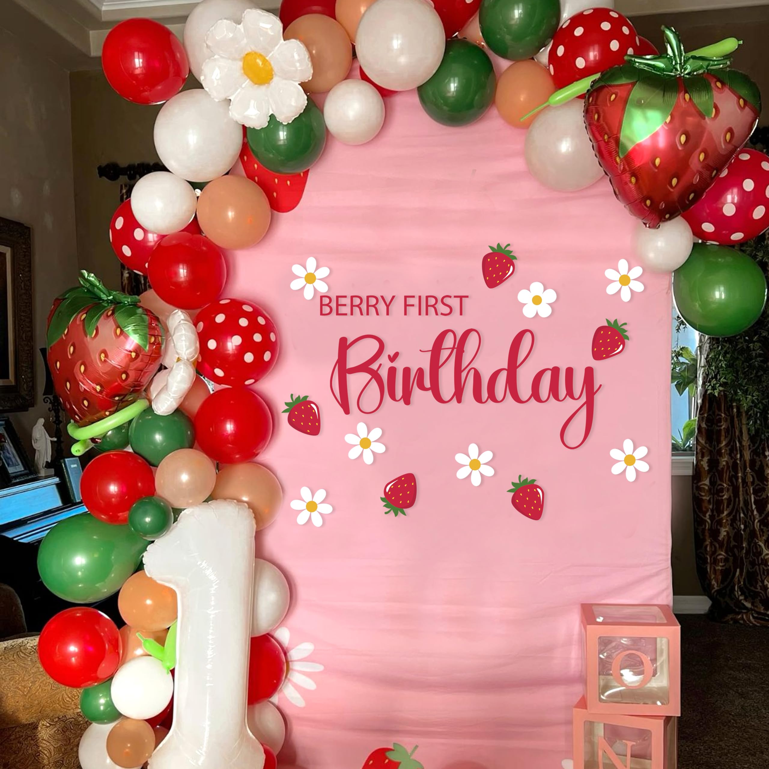 Snapklik.com : Berry First Birthday Backdrop Wall Decal - Strawberry ...